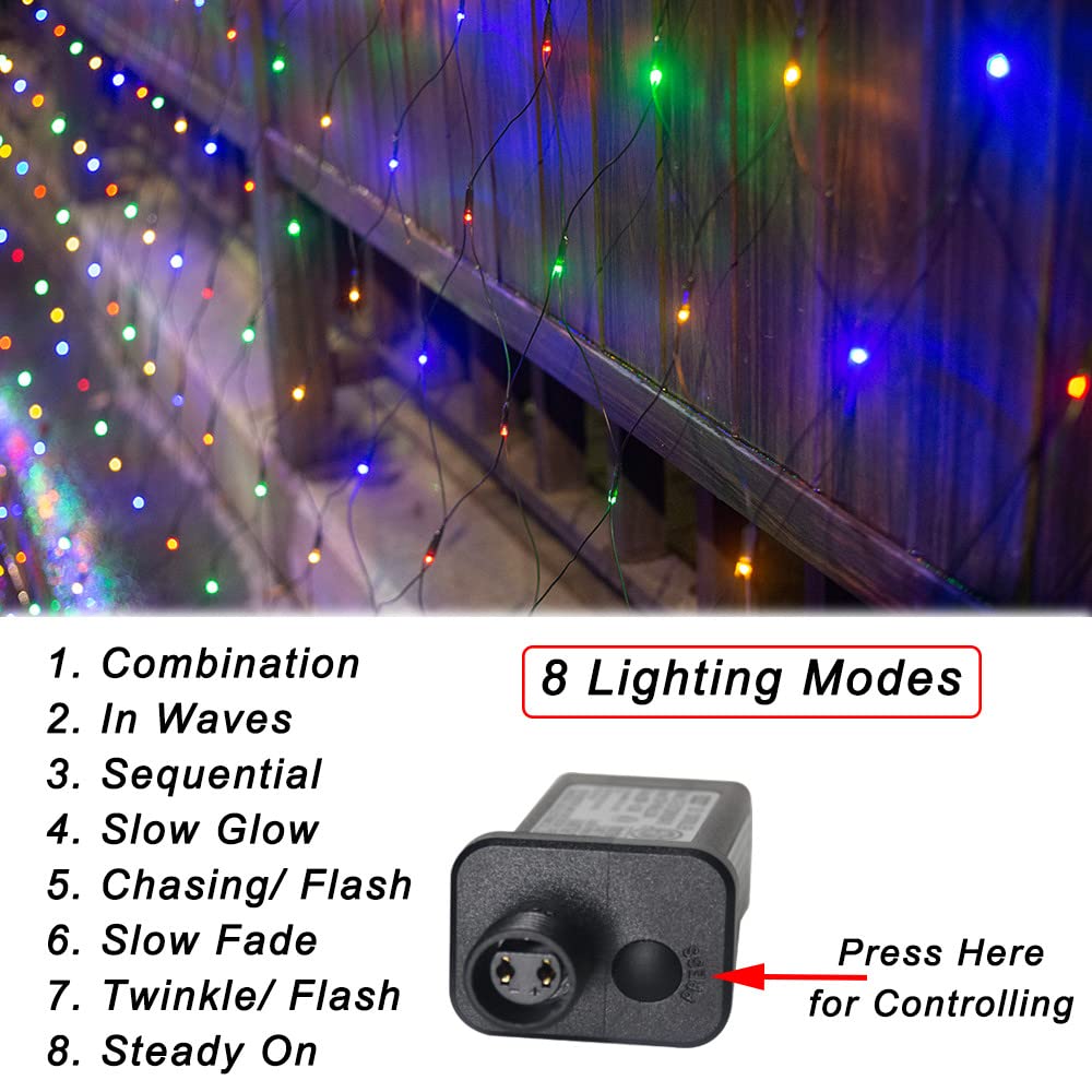 Pooqla Christmas Net Lights, 300 LED Outdoor Mesh Light 14.8x4.9 ft, Waterproof Green Wire, 8 Modes, Colorful Fairy String Decor