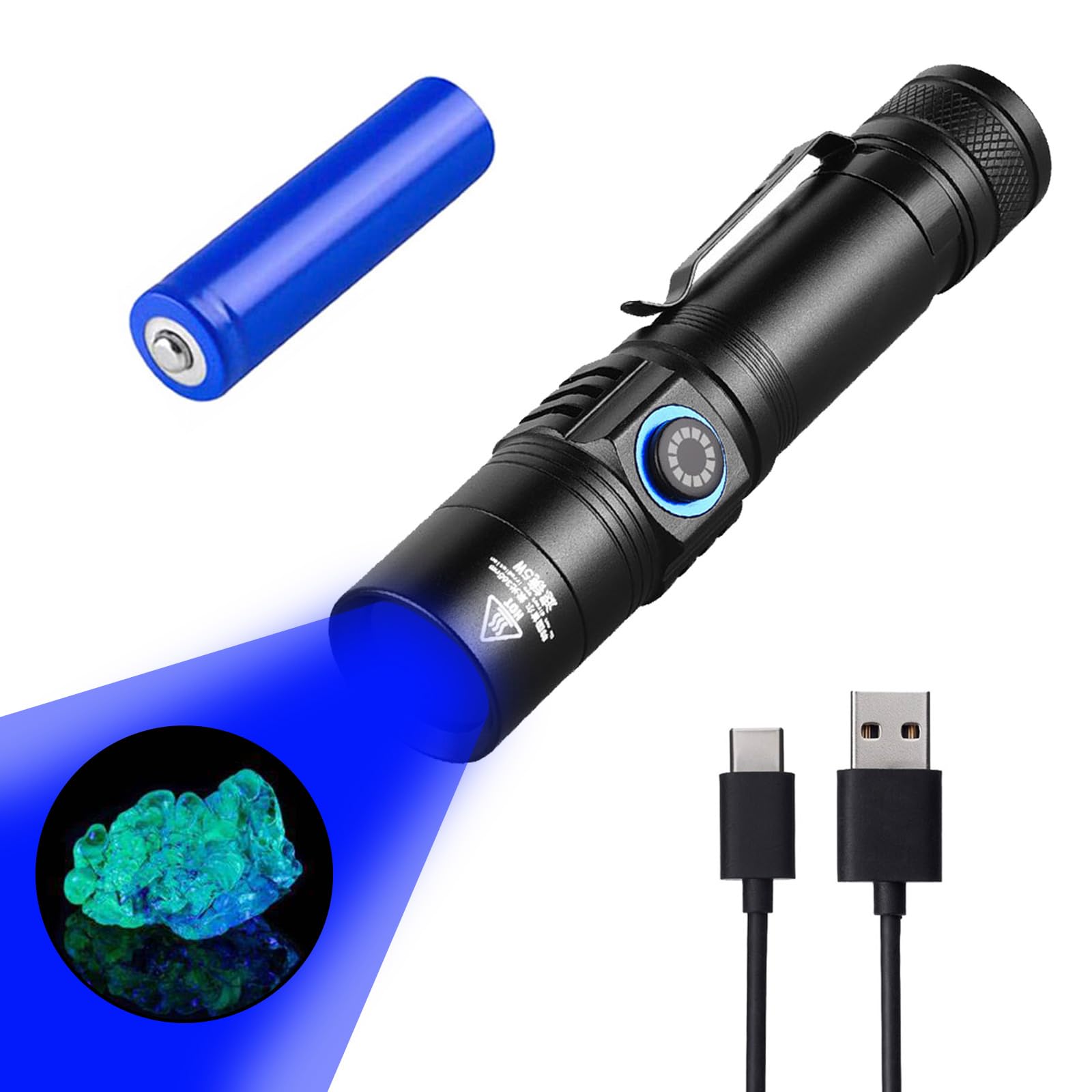 I0DO 365nm Shortwave Uv Light for Minerals Rock Hunting Black Light Strong Blacklight Flashlight for Resin Curing,Pet Urine Dete