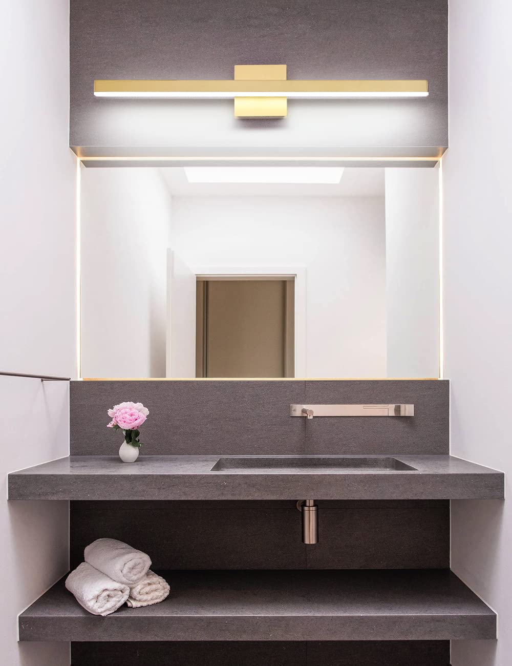 Joossnwell Gold LED Vanity Light Fixture 31.5in Wall Sconce 20W Cold Light 6000K Aluminum Model 7560