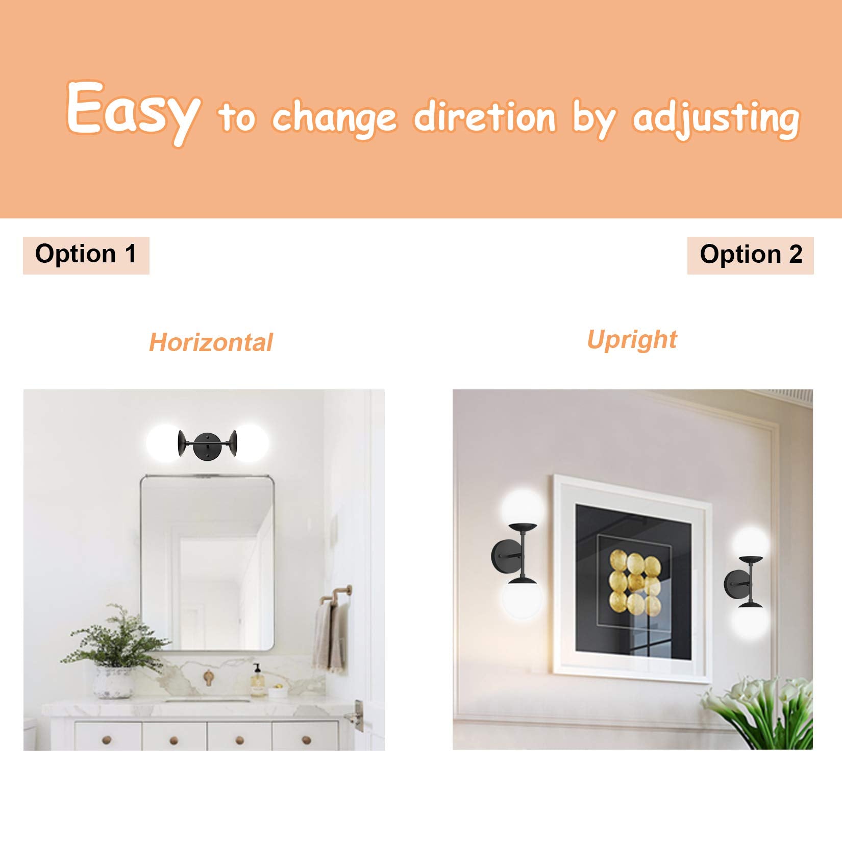 Tipace Black Wall Sconce Light, Modern Globe Design, 2 Lights, 6000K Bulbs Included, Ideal for Living Room, Restaurant, Bathroom