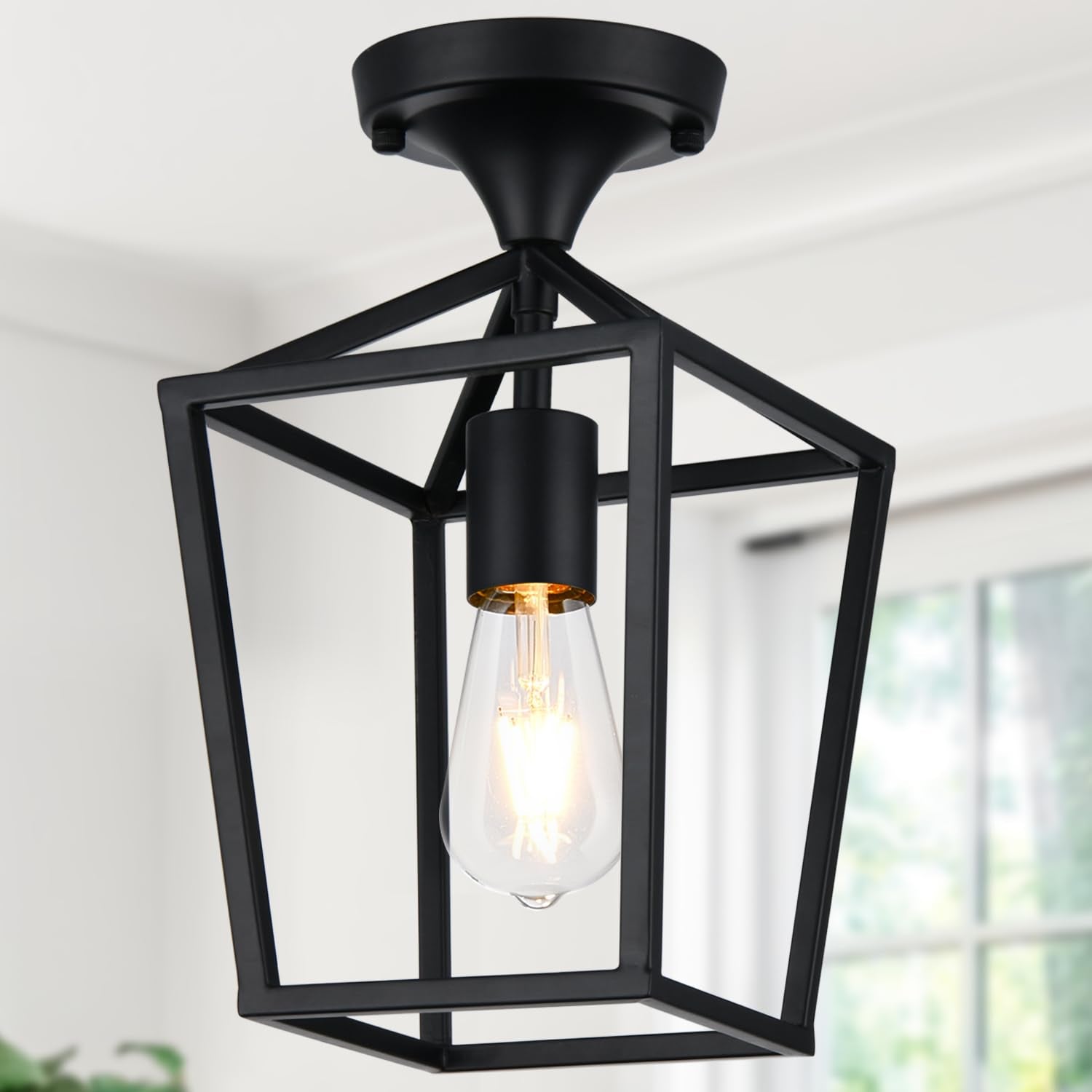 ?Upgraded? Semi Flush Mount Ceiling Light, Black Industrial Ceiling Light Fixtures, Farmhouse Light Fixture For Entryway Porch H