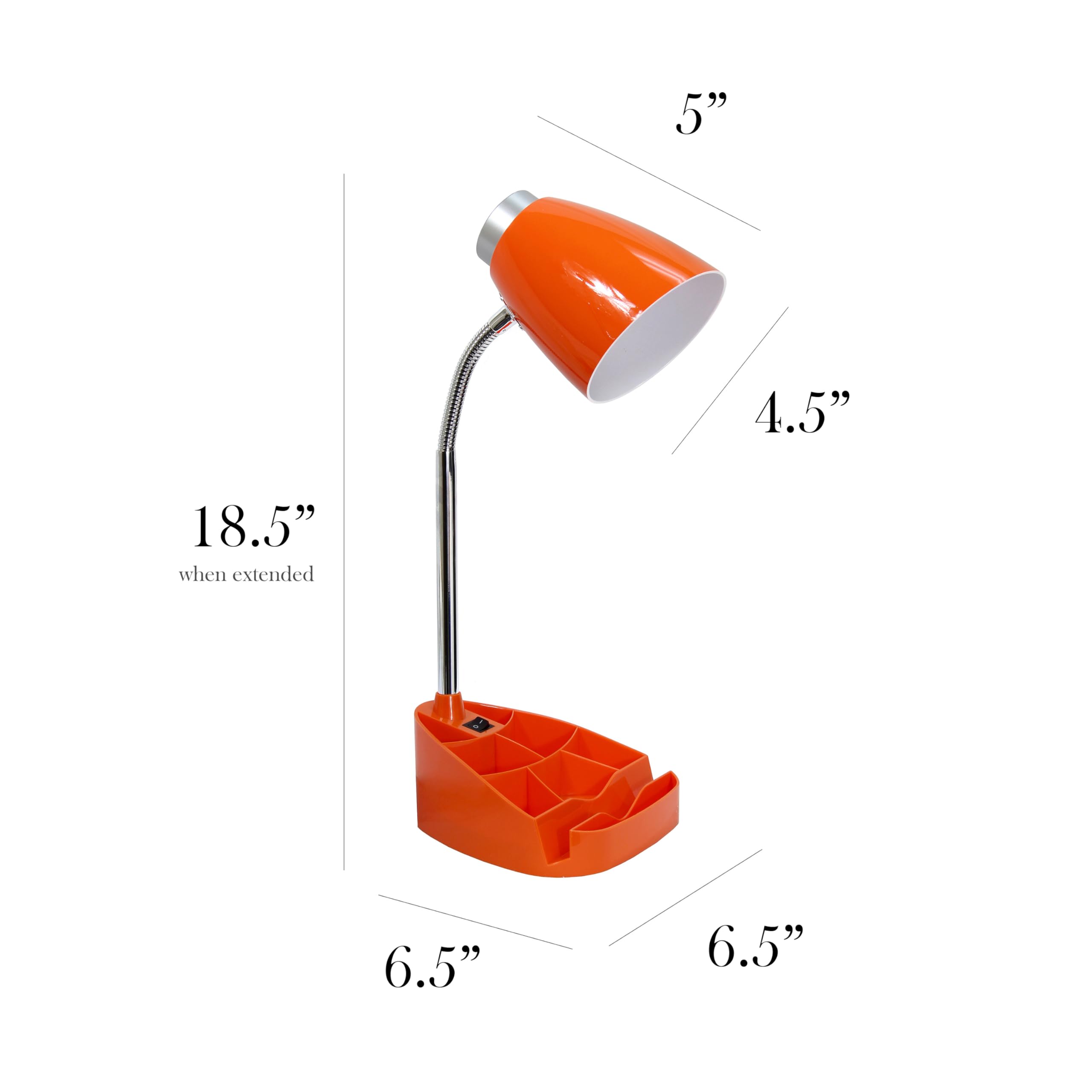 Simple Designs Ld1067-Org Compartmental Desk Lamp With Iphone/Ipad/Tablet Stand, Bendable Gooseneck, For Office, Living Room, Ni