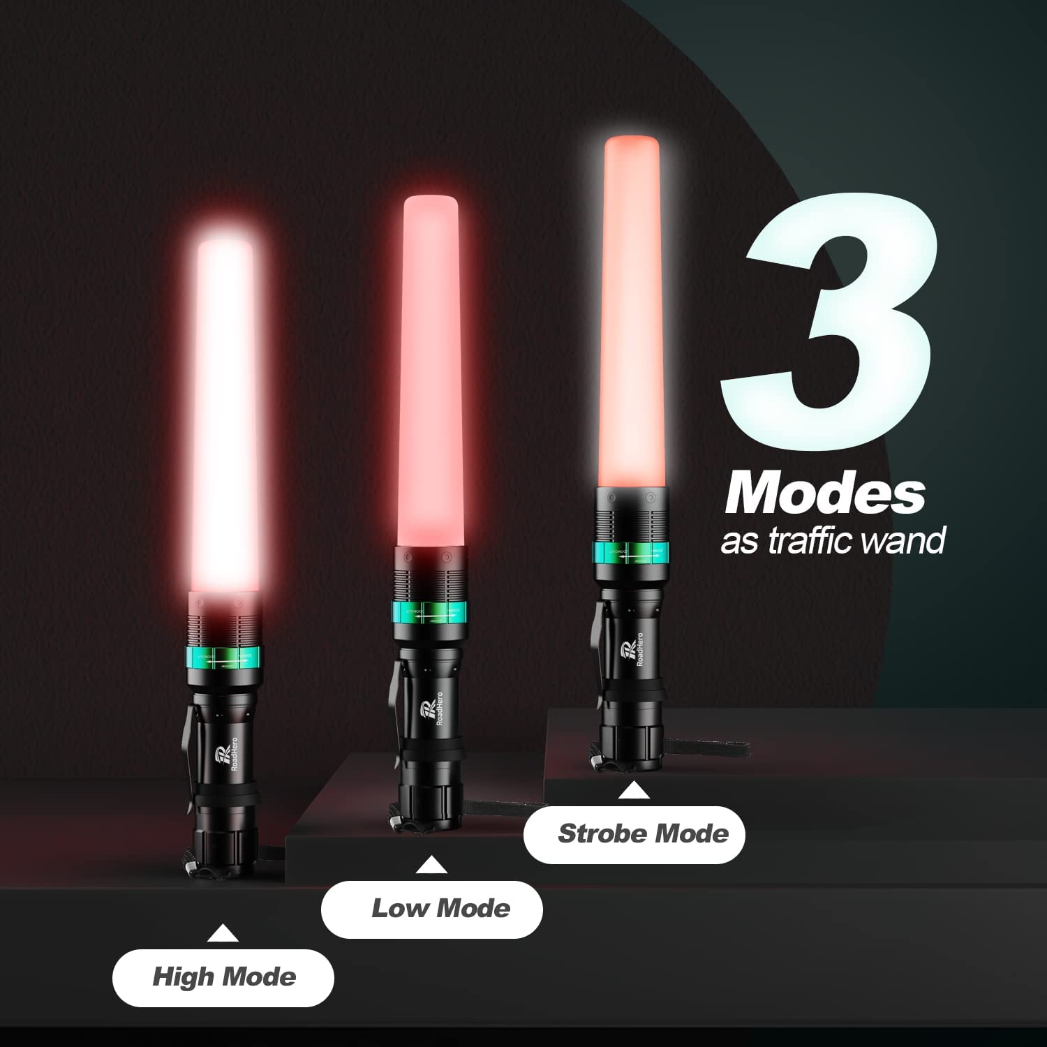 RoadHero Traffic Wand 2 Pack - 11 Inch LED Flashlight Baton, Orange Safety Wands, 5 Flashing Modes for Airport & Parking Control