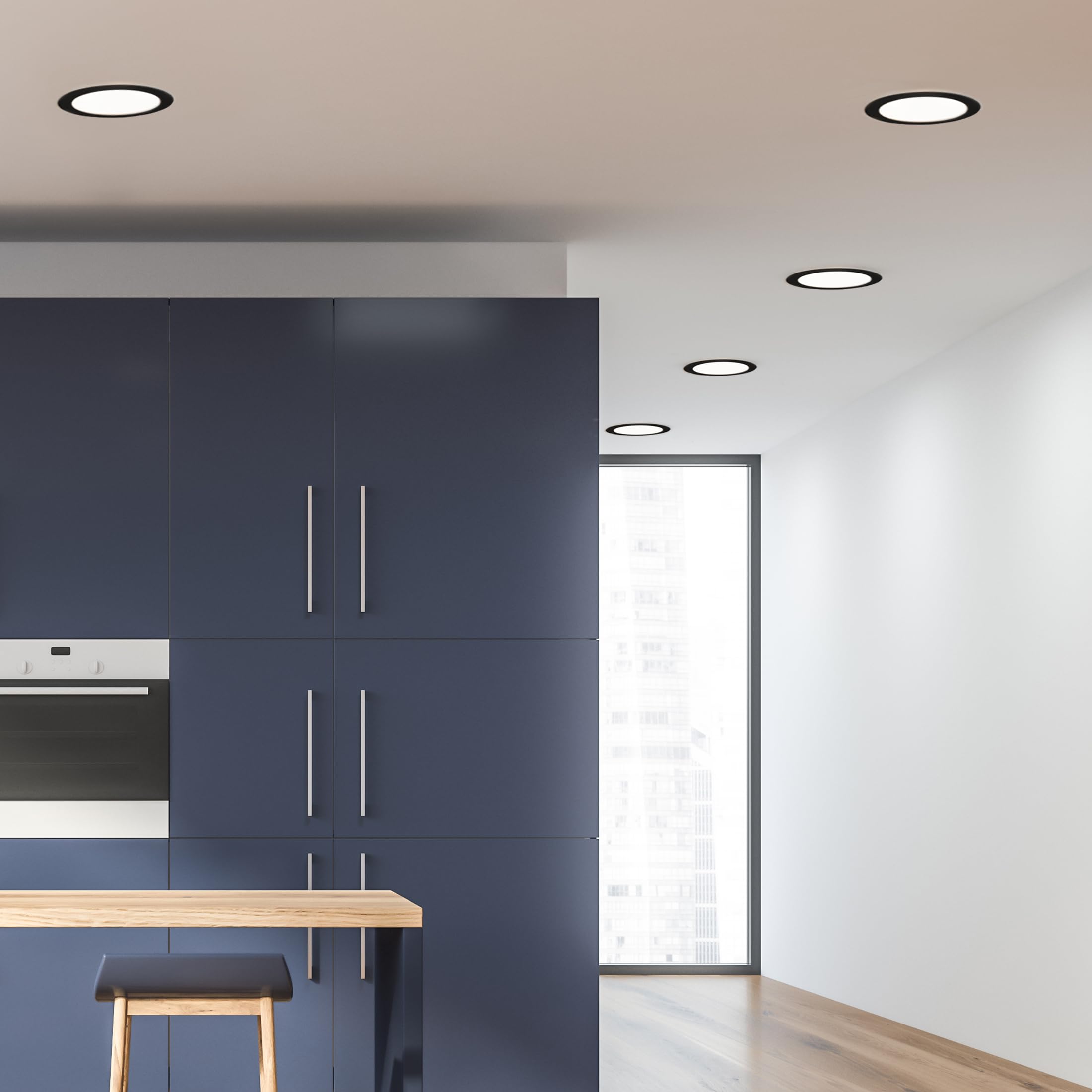 Maxxima 8 in. Round Recessed LED Downlight, 1400 Lumens, Dimmable, Color Selectable (2700K-5000K), Black Trim, Model M