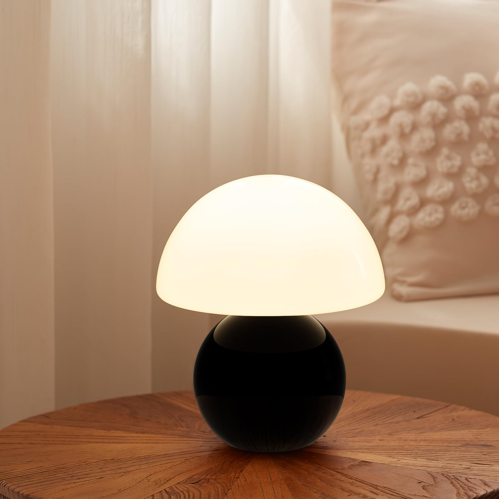 Dawnwake Mushroom Lamp Table Lamp, Small Black Glass, Model TD3003, Modern Mid Century Design, Cute Aesthetic Lighting for Home Decor