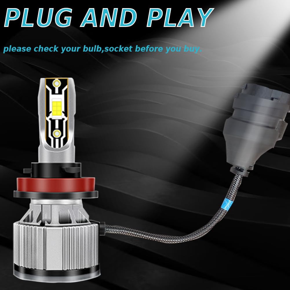 QYMOTO H11 ATV Light Bulbs, 12000LM Cool White, Compatible with Can Am Outlander 850/1000/650 & Defender, 2-Pack