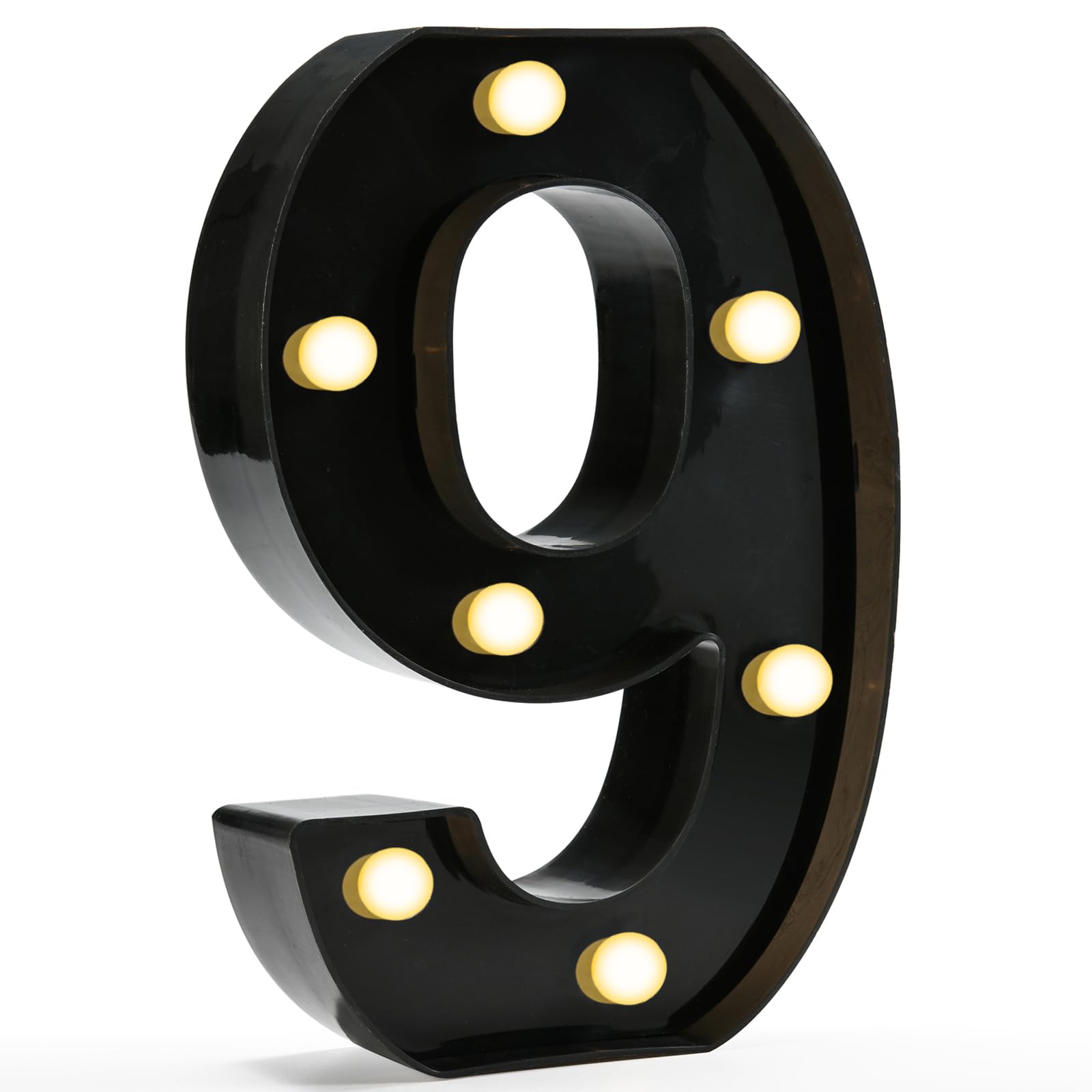 Pooqla Light Up Numbers, LED Black Number Lights for 9th Birthday Party Decor, Battery Powered Lighted Marquee Number Sign for Party Decor, Lighted Numbers for Wall Home Anniversary, Number 9