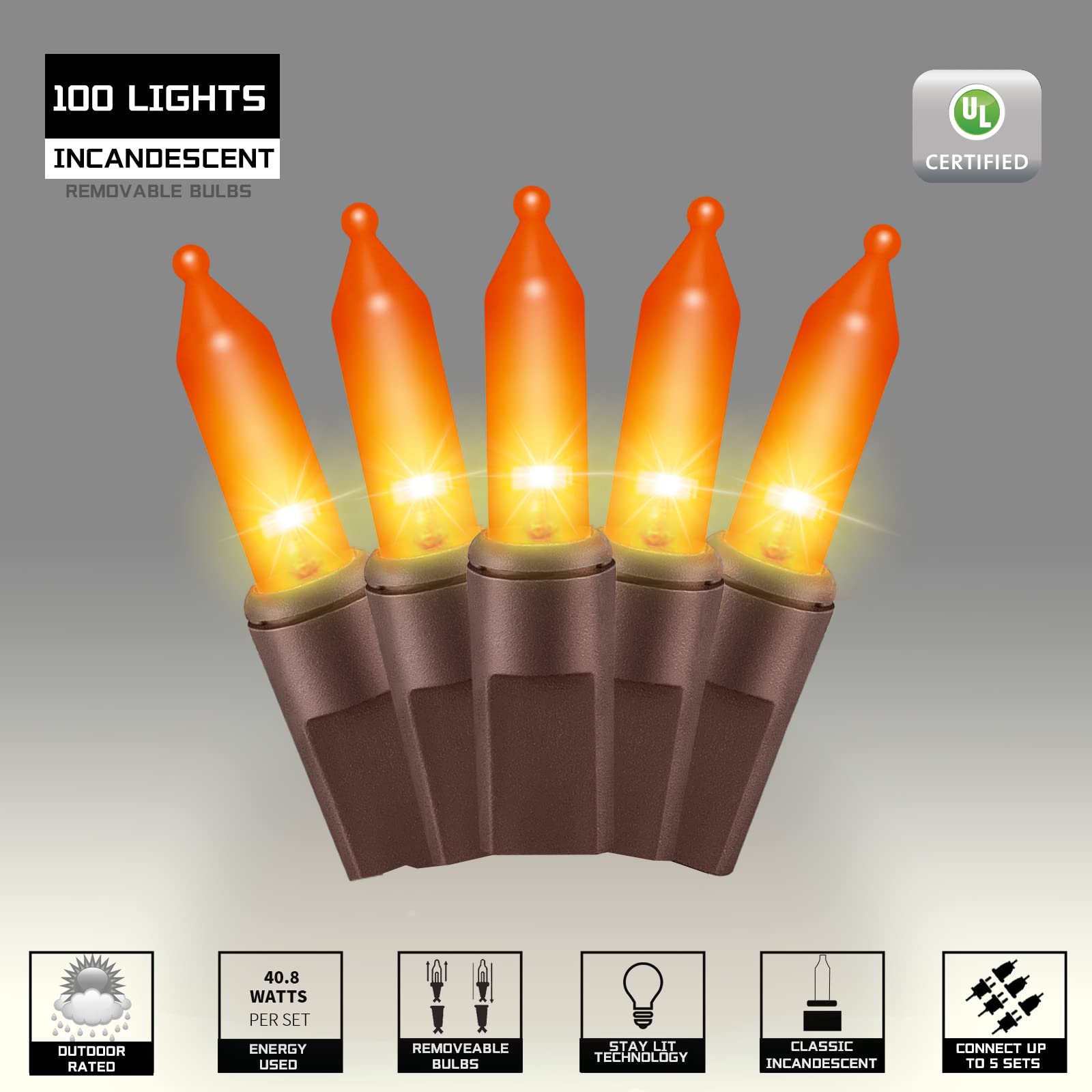 Justpro 100Lights Orange Extra-Bright With End Connectors Halloween Decorative Lights 5.98M Ul Certified Mini String Light Set Waterproof For Halloween Home Garden Christmas Tree Party Patio Wedding