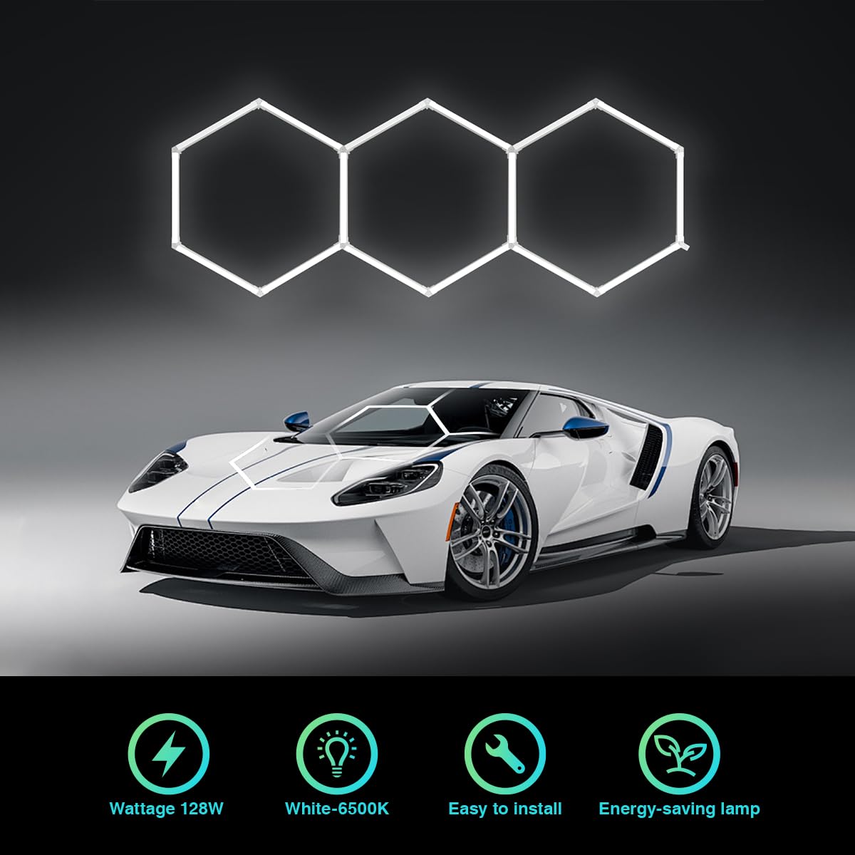 Hexagon Garage Light :16 Pack 128W 6500K 3 Honeycomb Ceiling Hex Lights Hexagon Led Lights For Garage Gym Basement Warehouse Auto Beauty Shop Car Detailing Hair Salon Workshop Lighting (Hexagon-3-1)