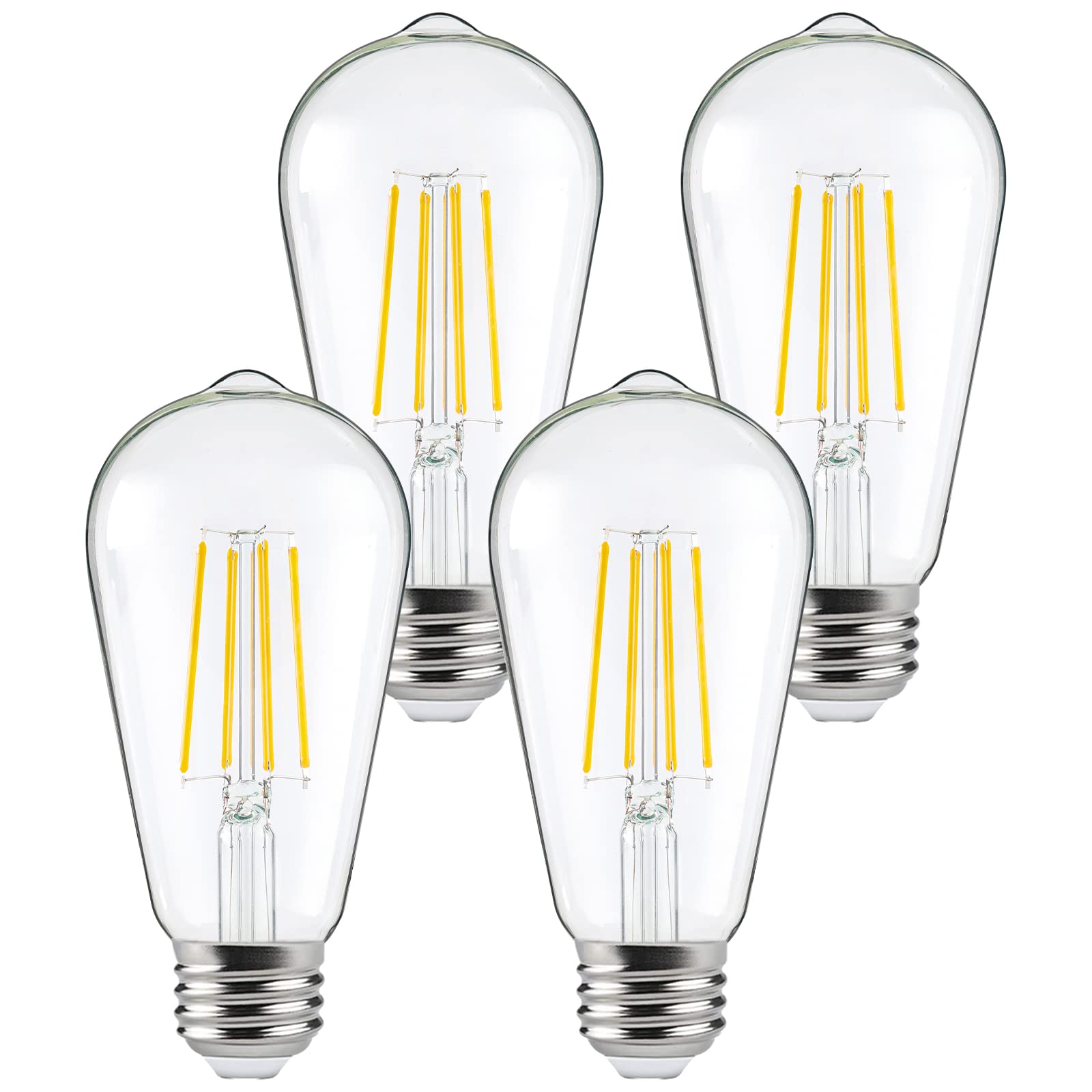 FAGUANGAO ST64 LED Dusk to Dawn Light Bulbs, 6W, 2700K Warm White, 650 Lumens, Glass, 4 Pack