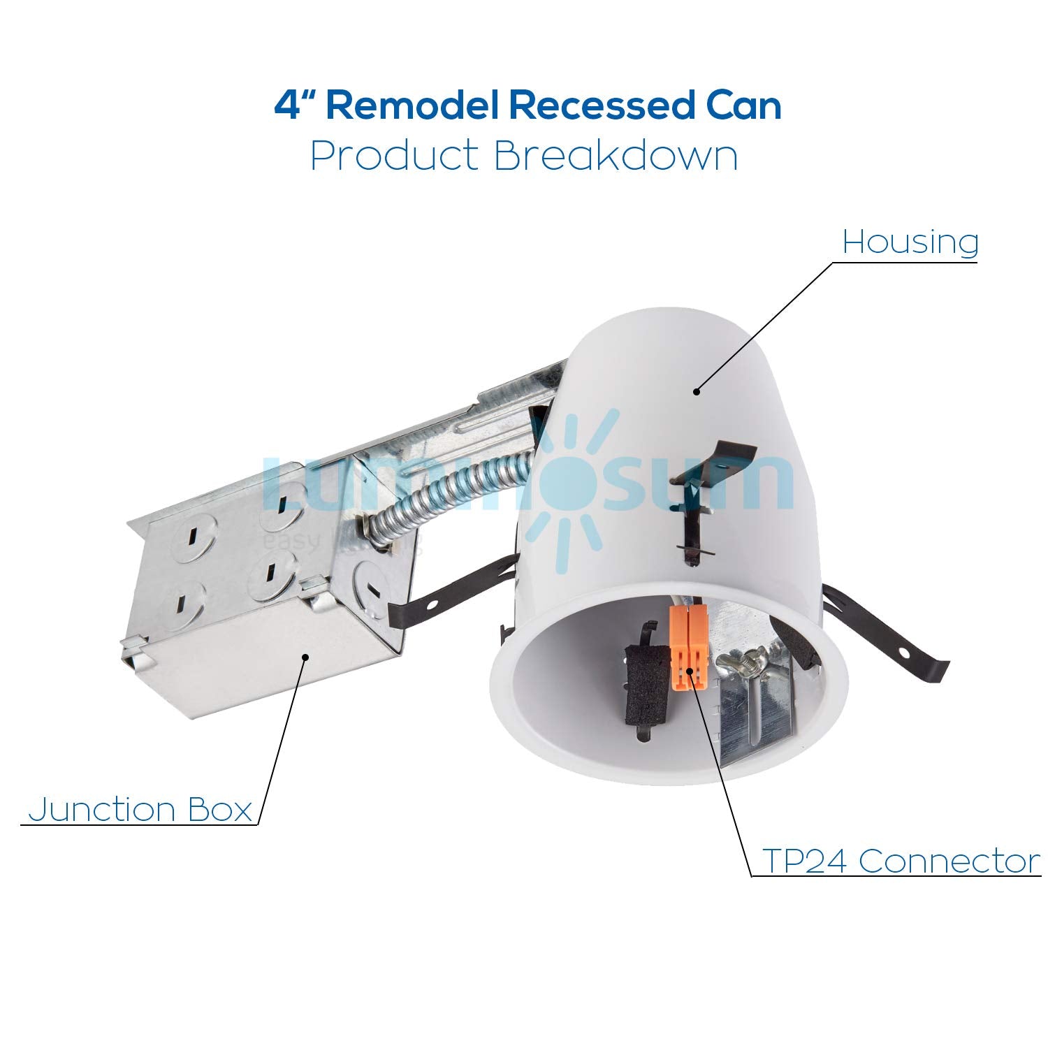 LUMINOSUM 4 Inch Remodel Recessed Can with Air Tight IC Housing, UL-Listed, E26 Socket, 8-Pack, Model WL-405-ICAT