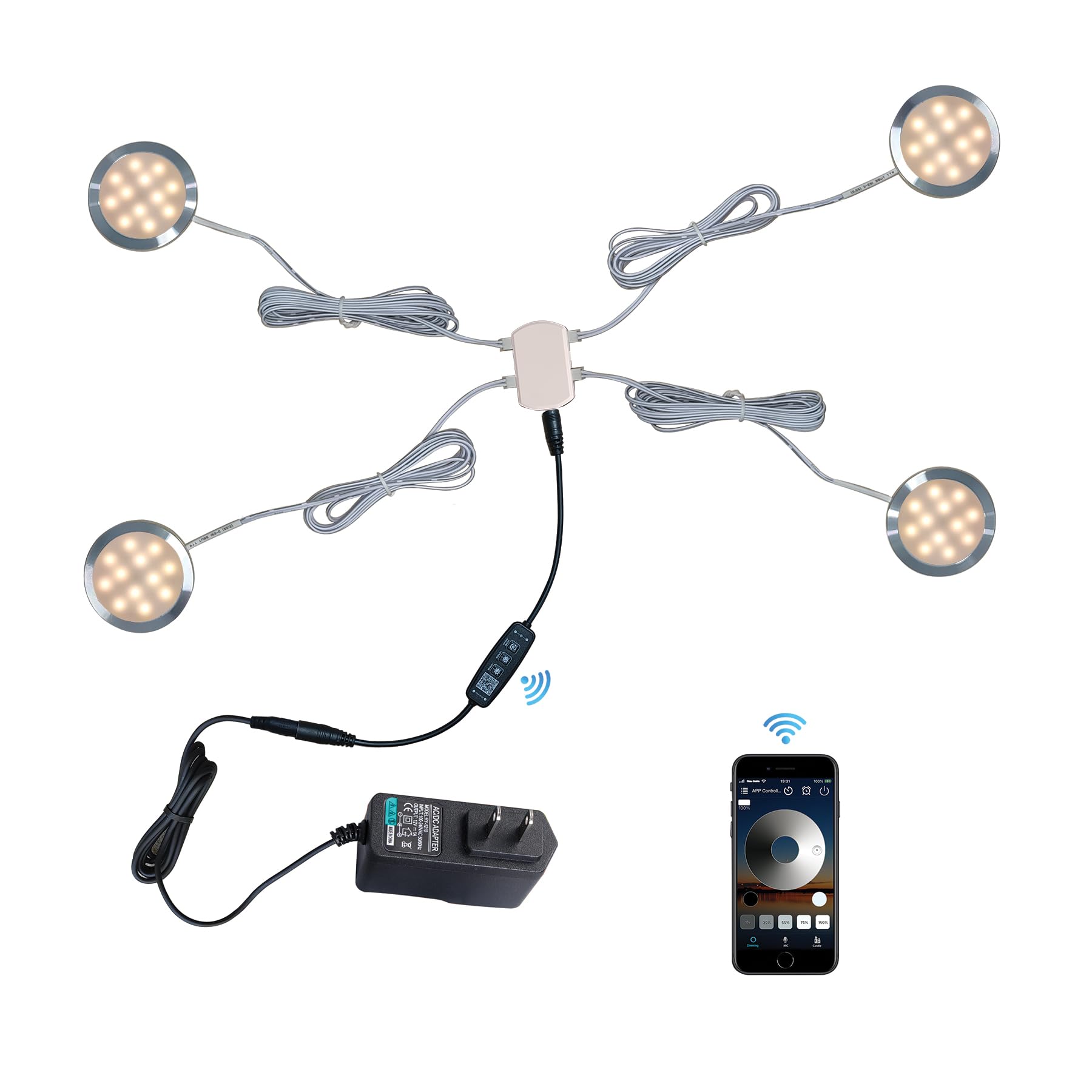 CRISETEK Puck Lights Bluetooth APP Smart Control Dimmable Tact Switch Under Cabinet Light Cabinet Lighting Cabinet Lights DC 12V