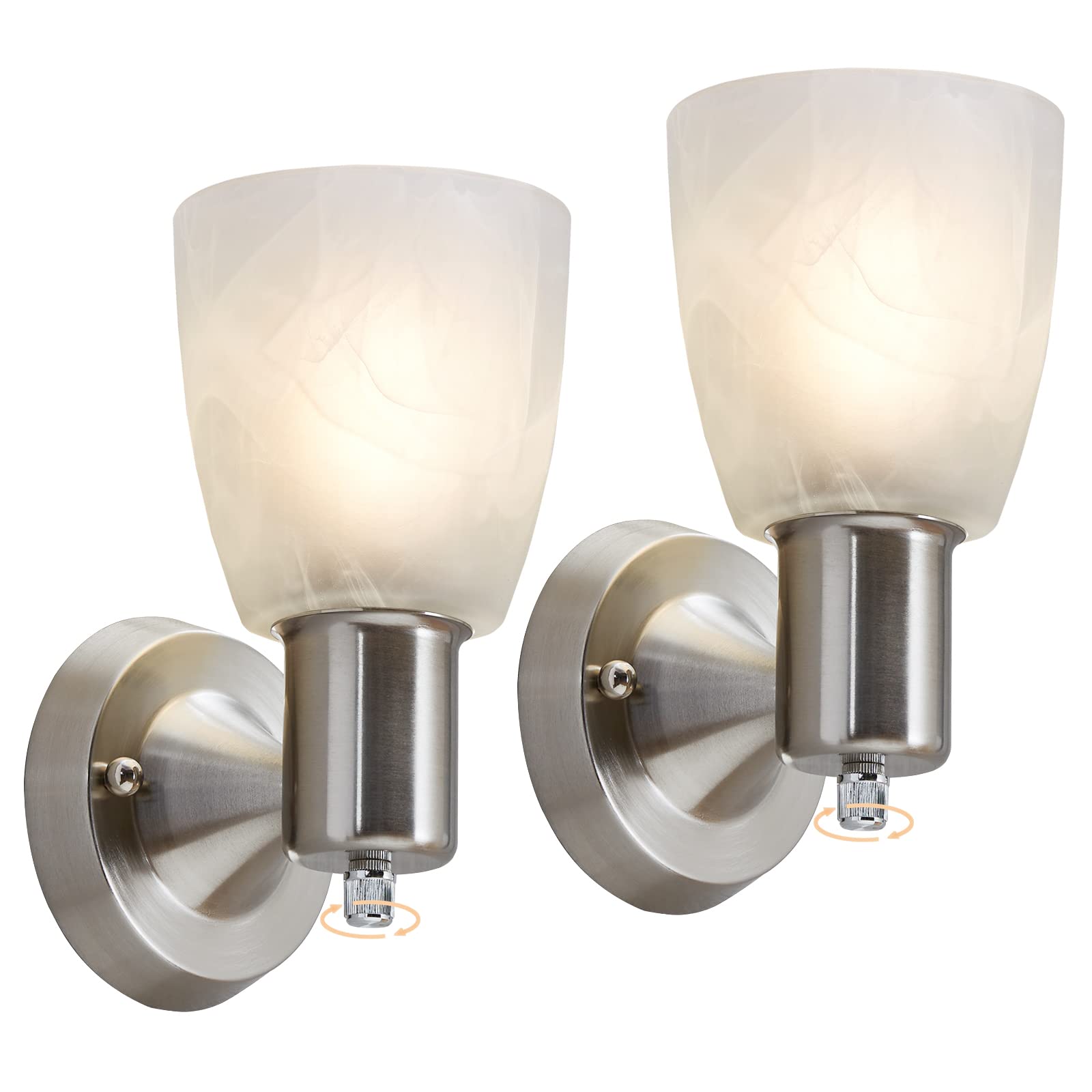 Wall Sconces Set Of 2, Brushed Nickel Vanity Lights For Bathroom, Modern Wall Light Fixtures With Rotary Switch, Wall Mount Ligh