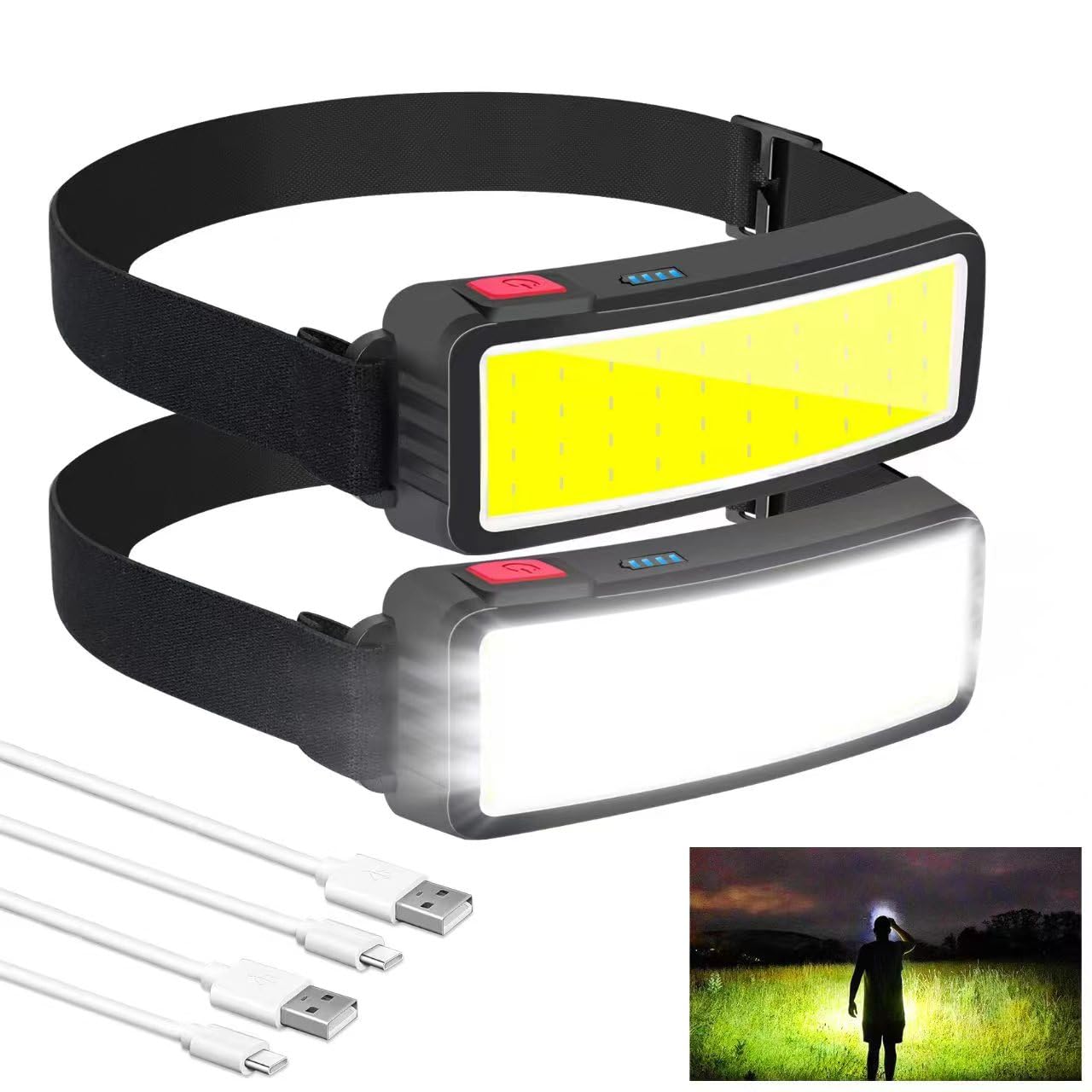 Zoyye Rechargeable Headlamp Flashlight, 1500 Lumen Wide Beam Led Headlamp, 3 Lighting Modes, Lightweight Waterproof Light Bar He