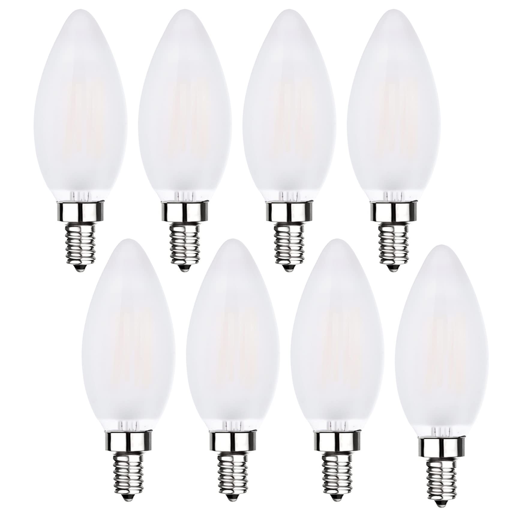 Sunaiony Frosted LED Candelabra Bulbs 6W 3000K Dimmable E12 8 Pack B11 Frosted Glass