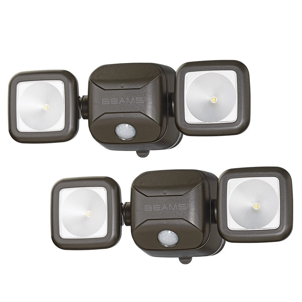 Beams MB3000-BRN-02 Outdoor Battery-Powered Wireless Motion Sensing Dual Head Security Floodlight, 500 Lumens, Brown, 2-Pack -Like New