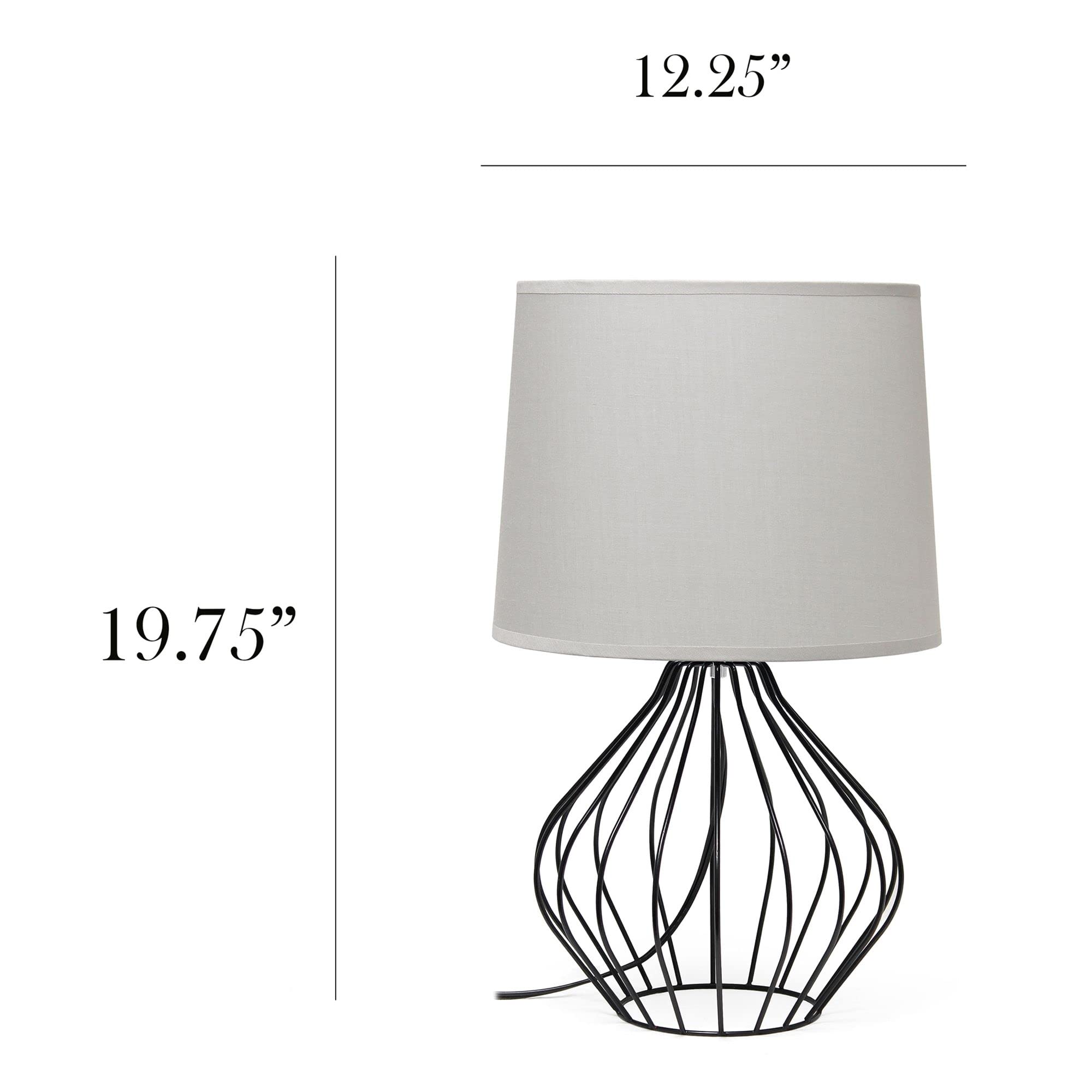 Simple Designs LT2086-GOB Bedside Table Lamp, Iron, 12.25inL x 12.25inW x 19.75inH, Black Base with Gray Shade