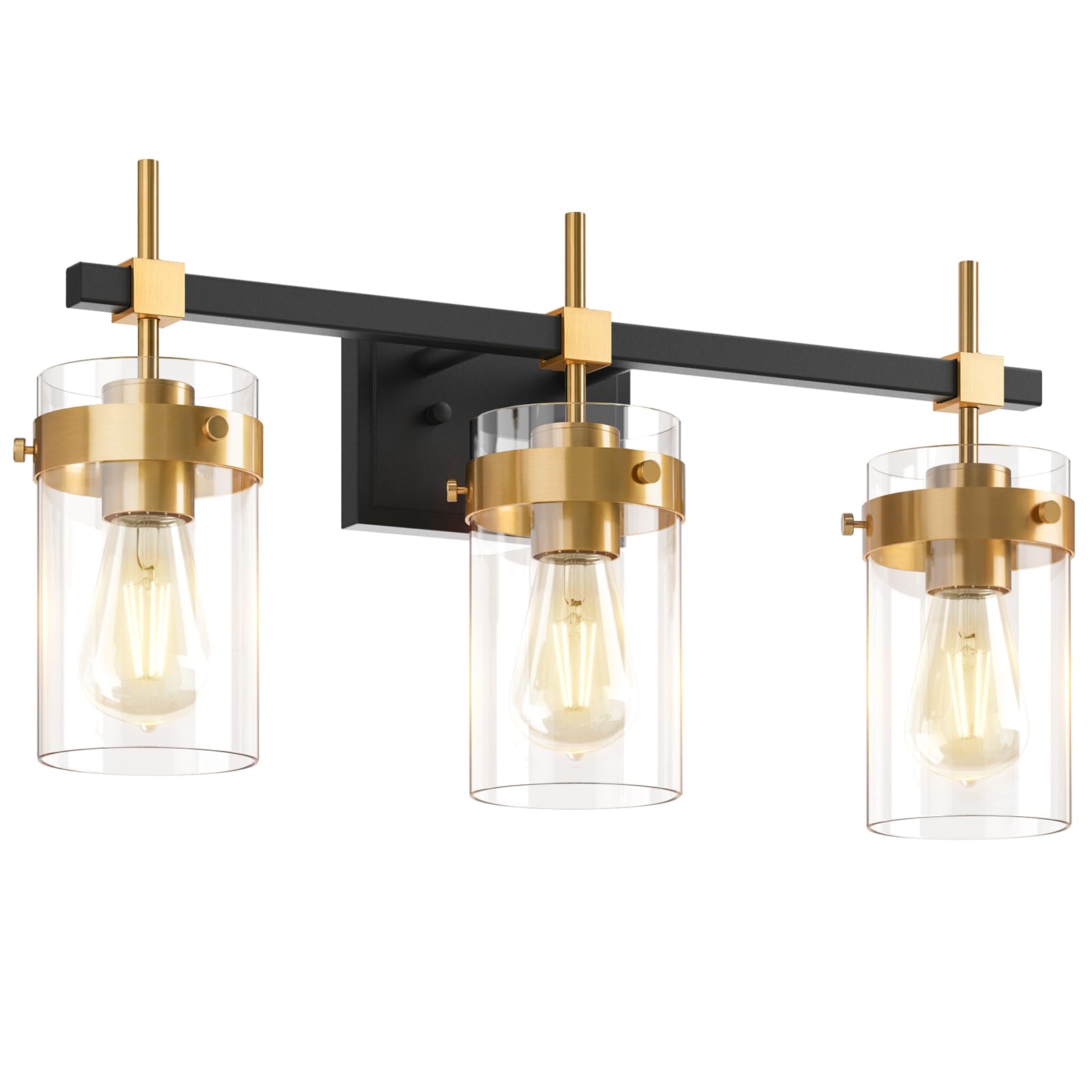 Amico Vintage Vanity Lights For Bathroom, 3-Lights Black And Bronze Light Fixture Over Mirror For Bath Glass Shade Light, Wall S