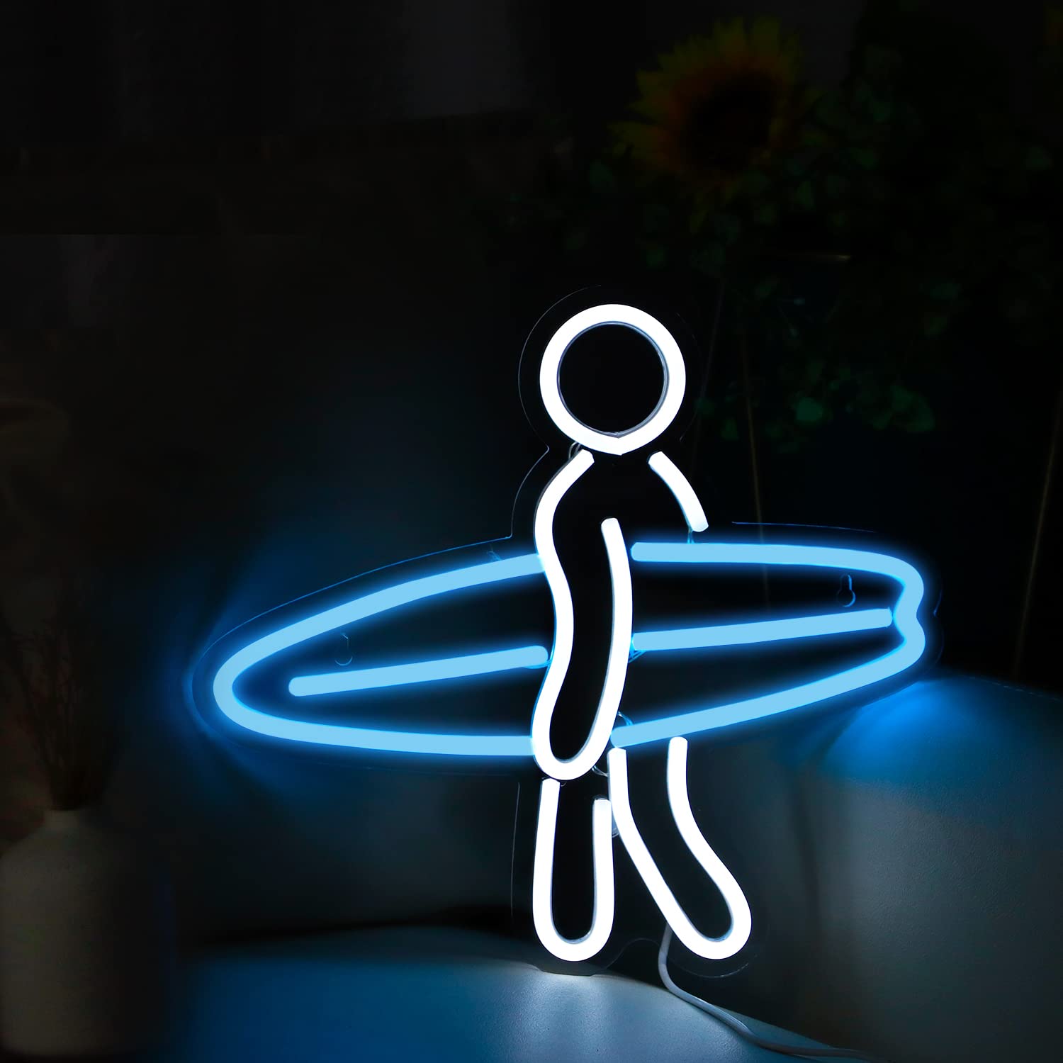 Surfer Neon Sign For Bedroom Wall Decor Usb Powered, Surfboard Decor Dimmable Surfer Light Anime Neon Sign For Kids Room Wall Art Birthday Gift 13 * 12 Inches Ice Blue