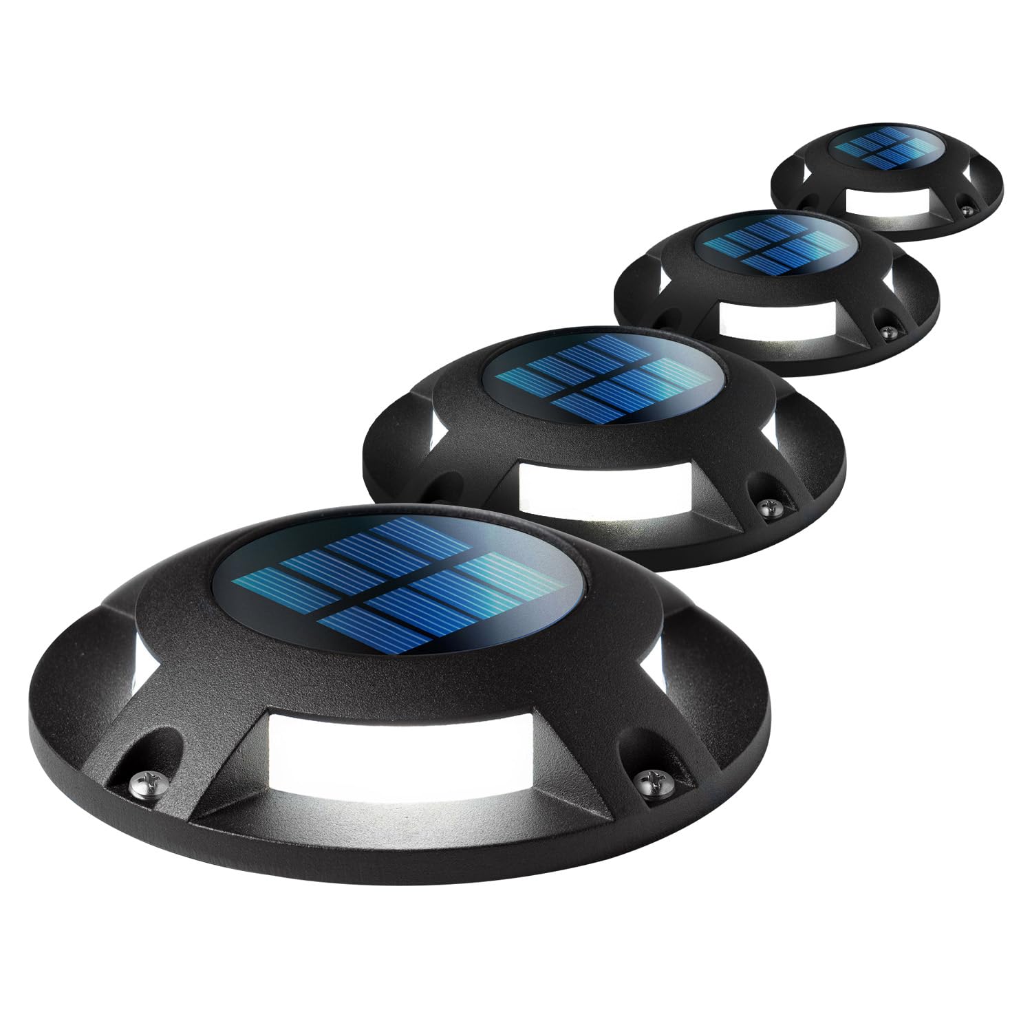 Home Zone Solar Deck Light, 20 Lumens, Waterproof, Durable Aluminum, 4-Pack, Black, Model ELJ6538V