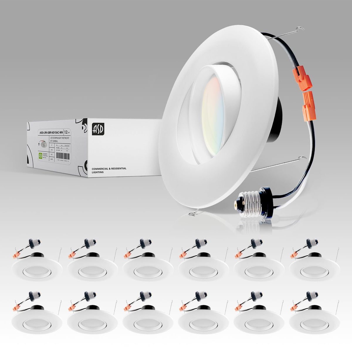 Asd 6 Inch Gimbal Led Recessed Light - 15W 1310Lm Adjustable Dimmable, White Trim,