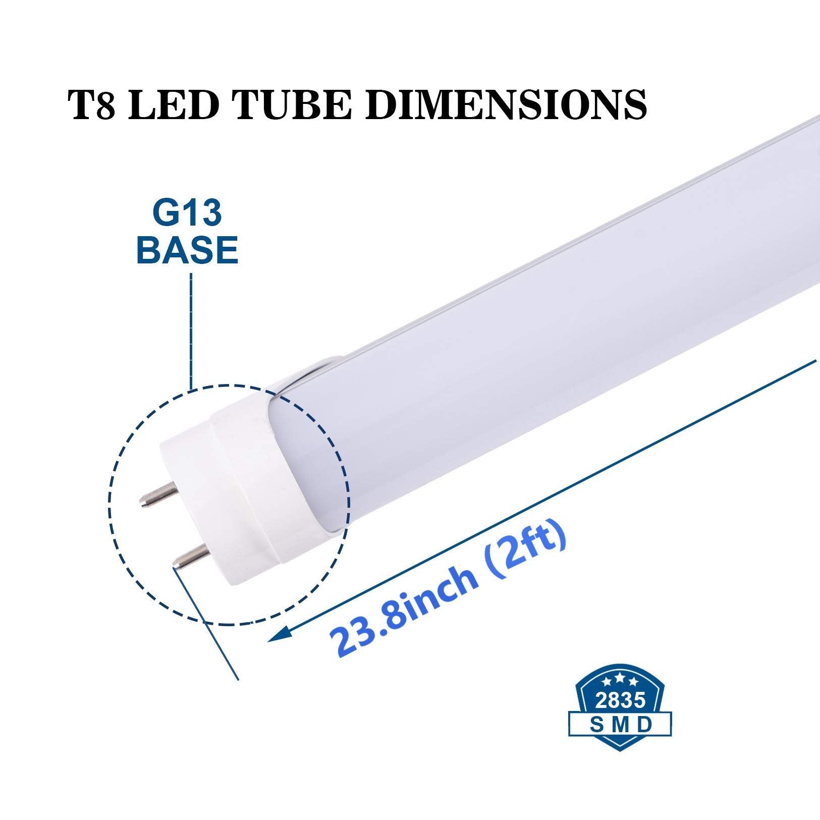 Mkujoo 12Pcs 2Ft 10W T8 Tube Light White Daylight 6000K T8 Led Bulbs Household Lights Ballast Bypass G13 Base 2 Foot Milky Cover