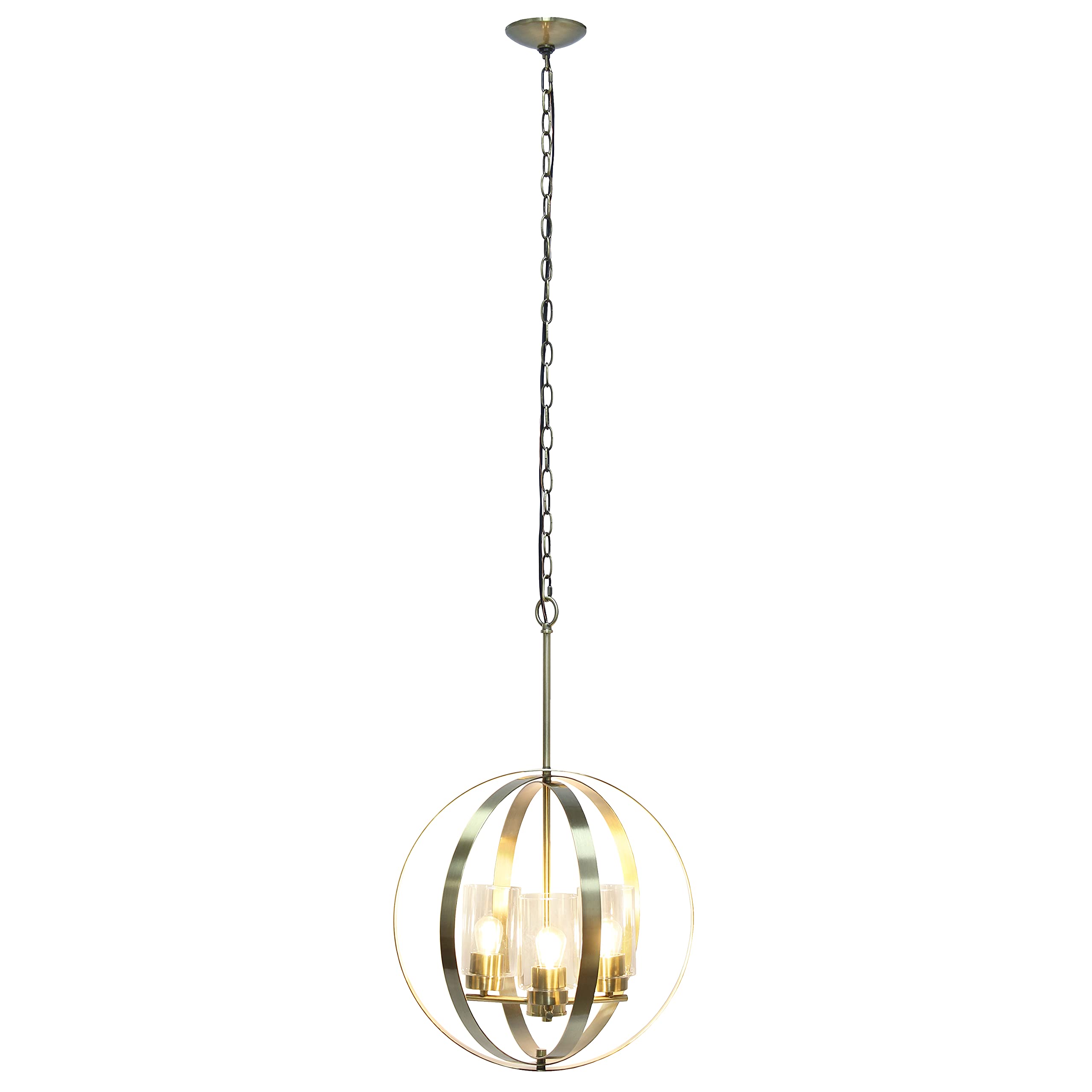 Elegant Designs 3-Light Pendant - Modern Metal & Glass, 18in Antique Brass, Model PT1021-ABS, Ideal for Kitchen, Foyer, Living Room