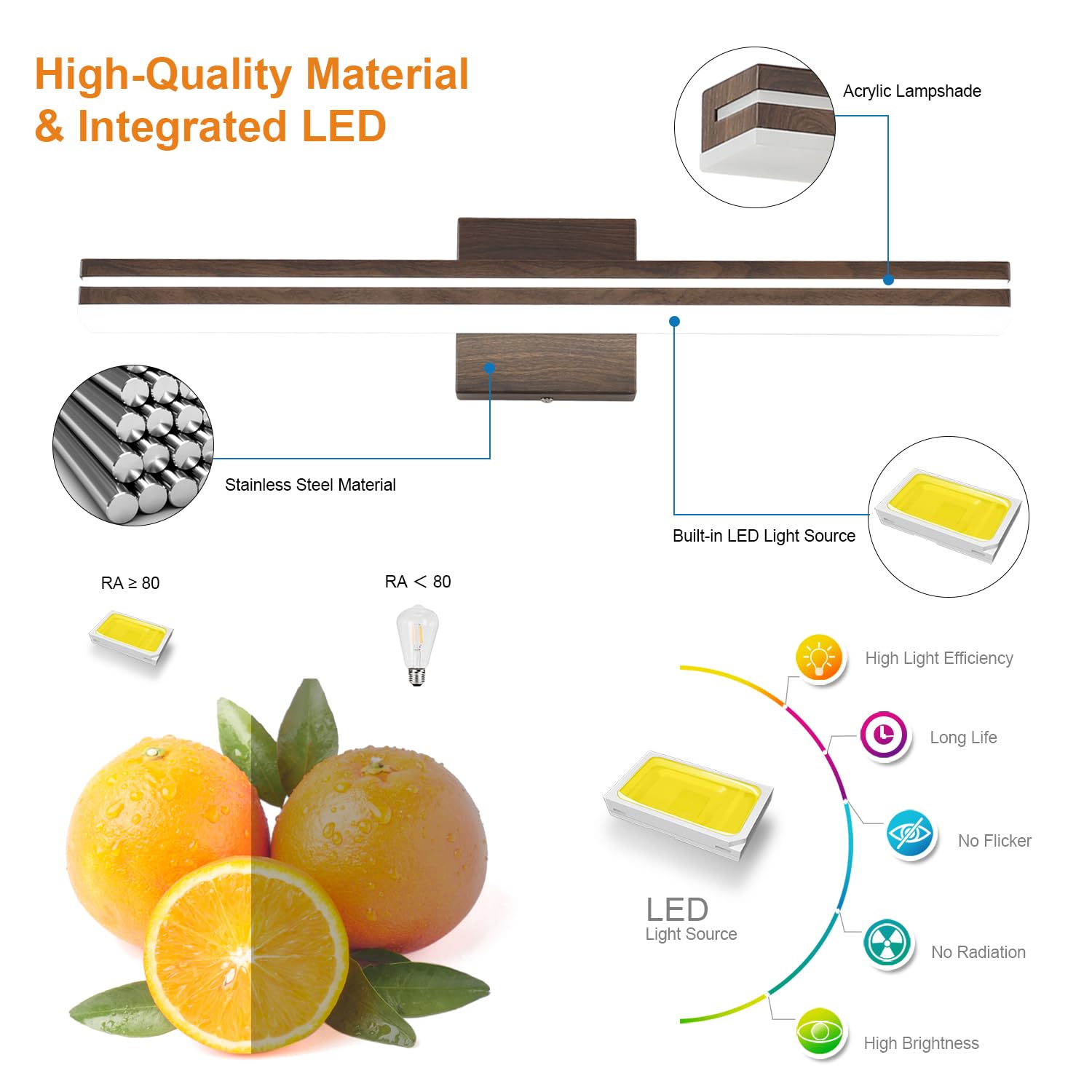Sinerise 24-Inch Led Modern Bathroom Vanity Light Bar  Brown Modern Acrylic Bathroom Wall Lighting Fixtures Over Mirror (Cool White 6000K)