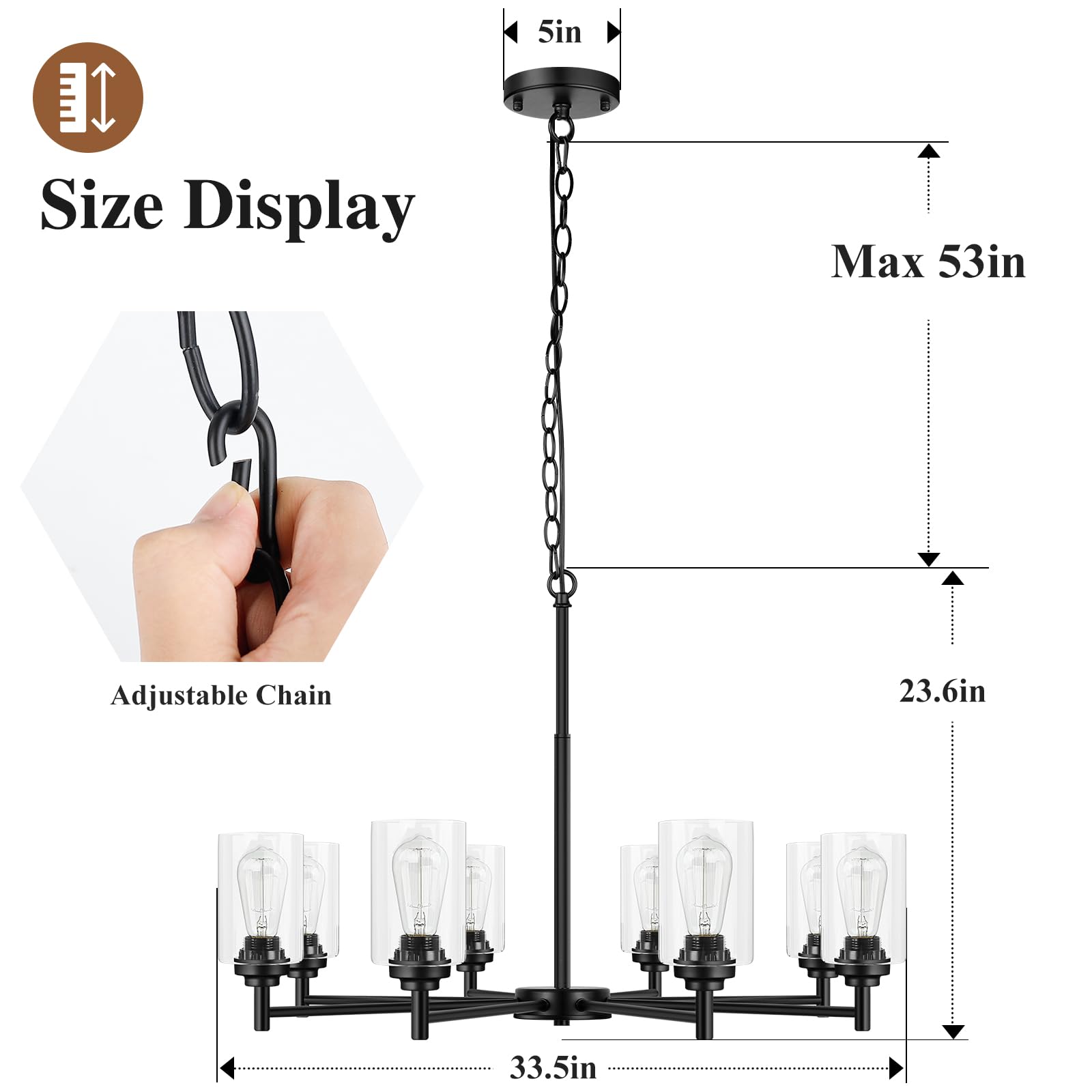 Sucolite 8-Light Chandelier For Dining Room Kitchen Island Modern Farmhouse Pendant Lighting With Clear Glass Shades Industrial