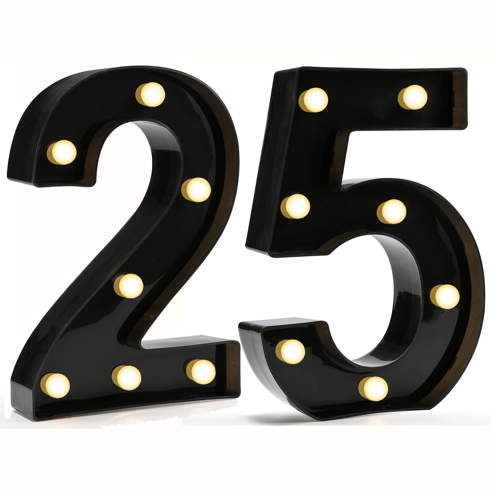 Pooqla Light Up Number 25 Birthday Decorations, Black Plastic Table Decor for 25th Anniversary, Size: Number 25