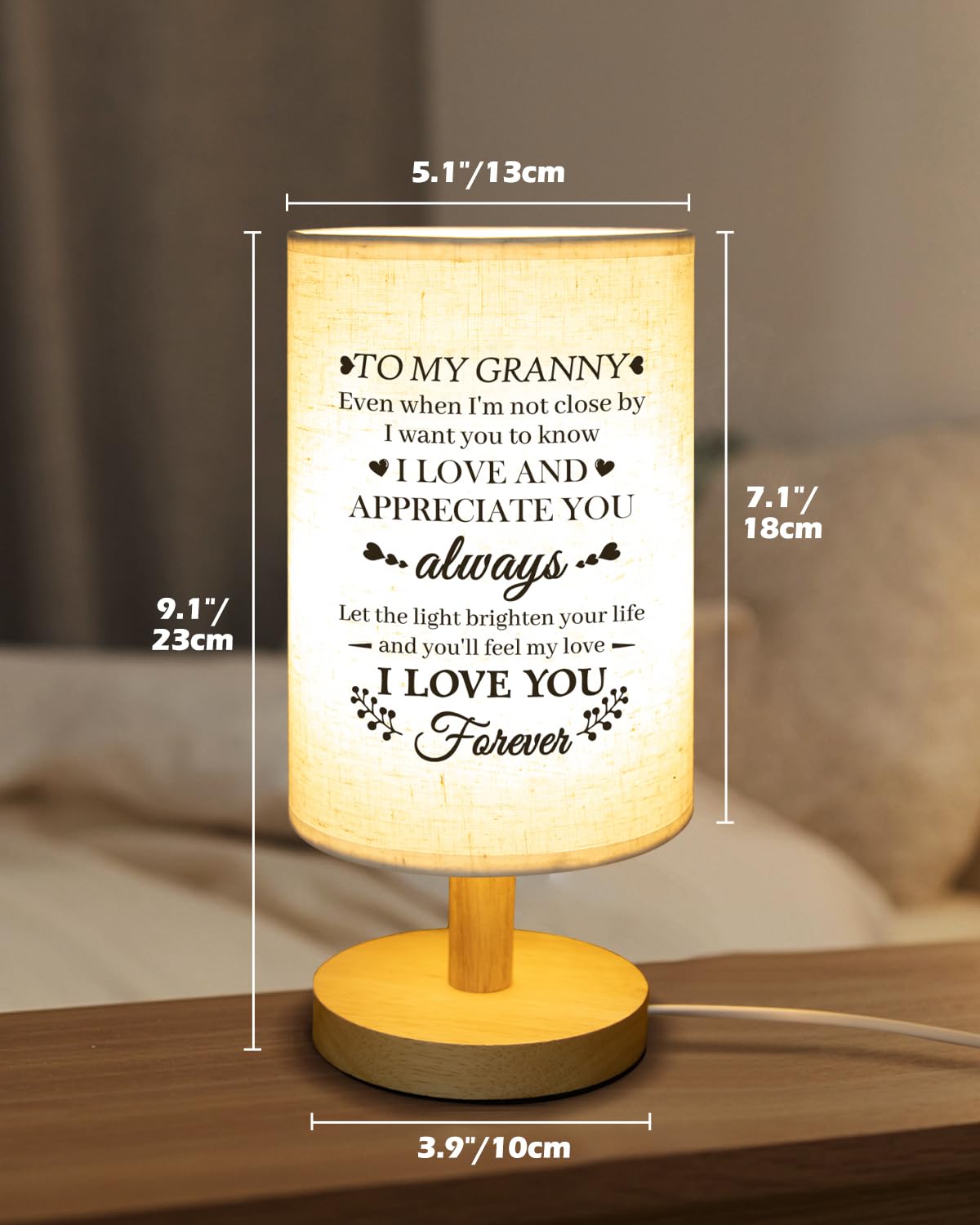 Calibron Gifts For Granny From Grandkids, Granny Birthday Gifts Fabric Lamp, Birthday Gifts For Granny Table Lamp With Wooden St