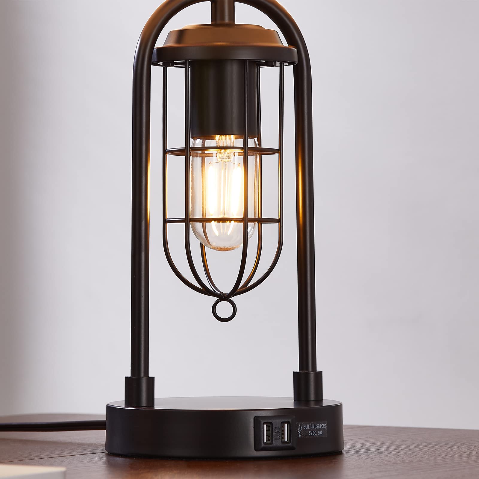 Kyrid 21'' Industrial Modern Table Lamps Set of 2 with Night Light & USB Port, Black Metal, Model 21080, Bulbs Included