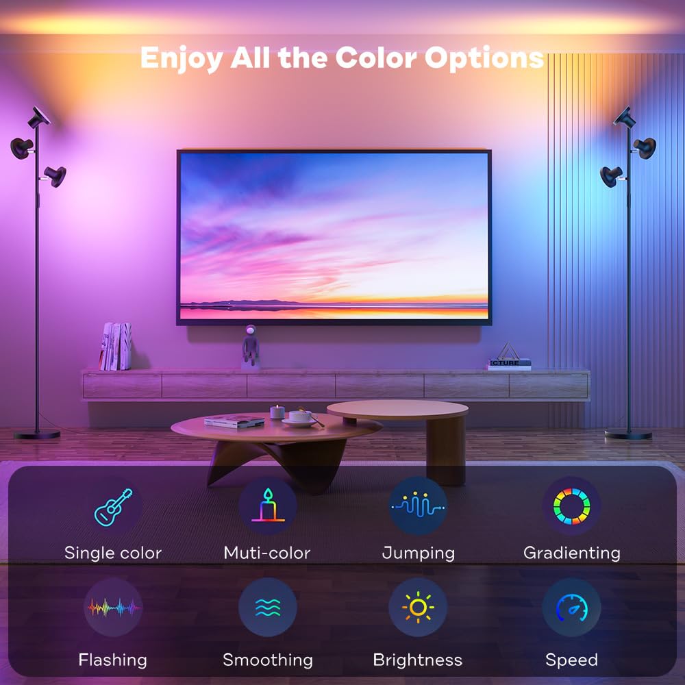 SIBRILLE RGB Floor Lamp, 36W LED Standing Lamp with Remote, Dimmable, Black, Model FLH-036-R1