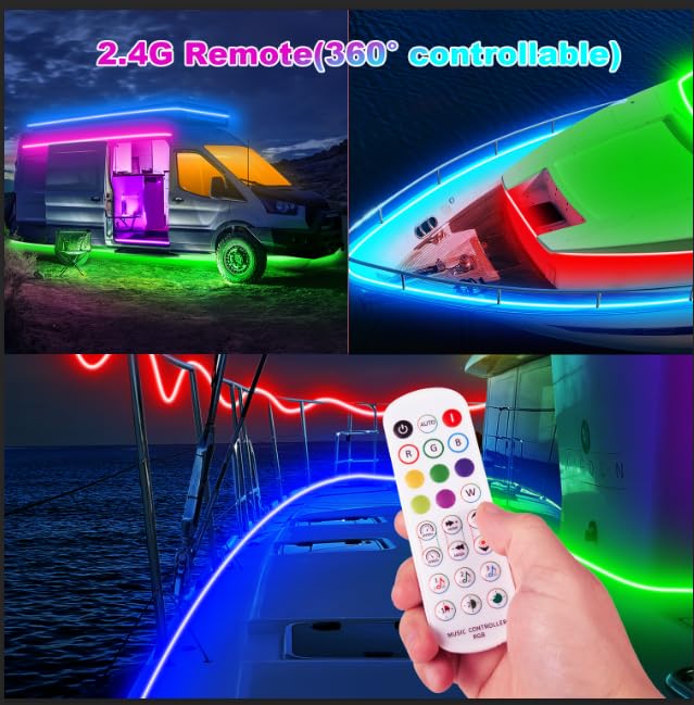 TENDIST LED Waterproof Boat Lights Strip, 65.6FT Multicolor RGB, IP67 Marine Lighting with APP & Remote for Night Fishing