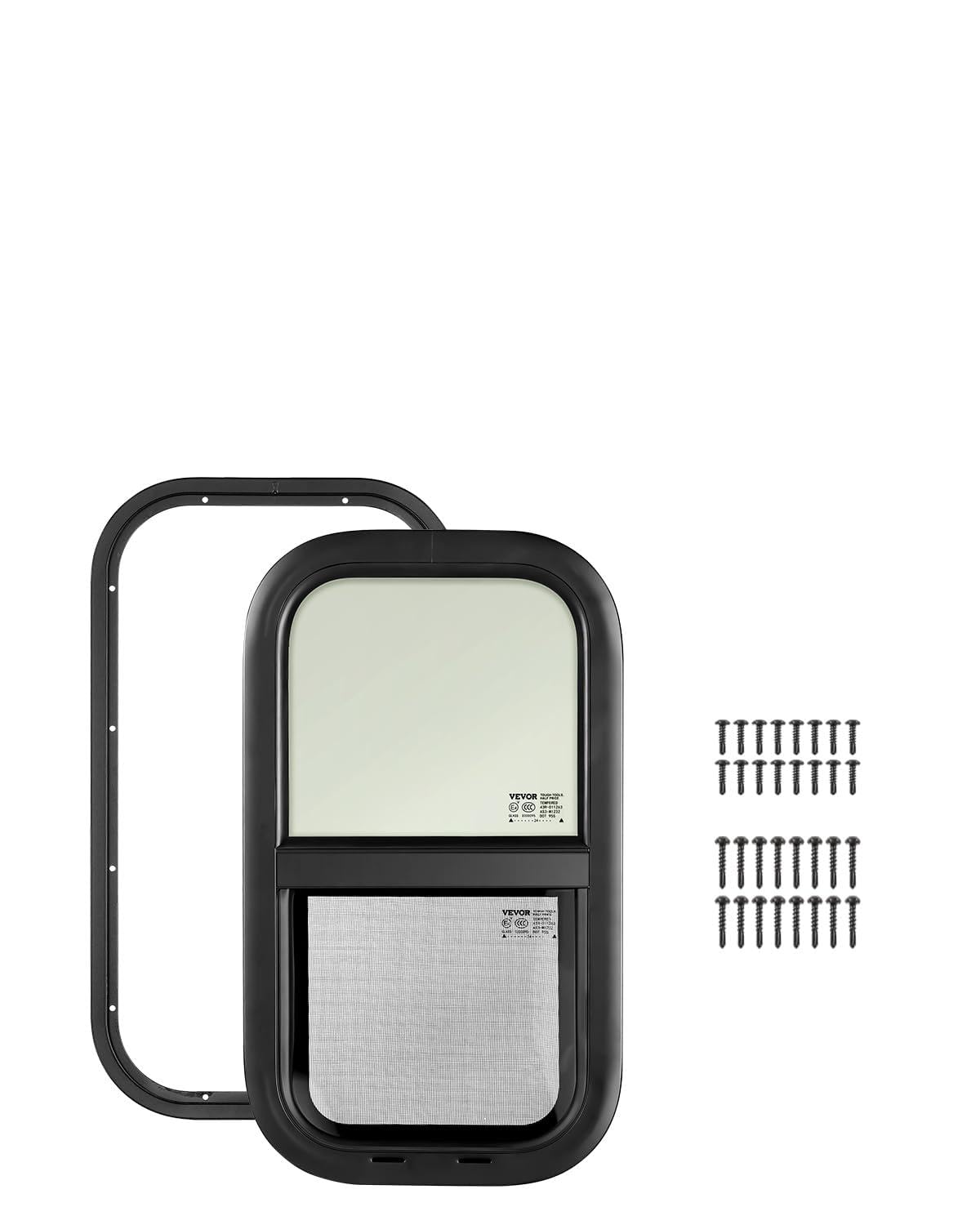 VEVOR Vertical RV Window, 12 W x 22 H Tinted Sliding RV Window with Net Screen & Trim Ring, Fit 15/16 - 1 3/4 Thickness Wall, RV