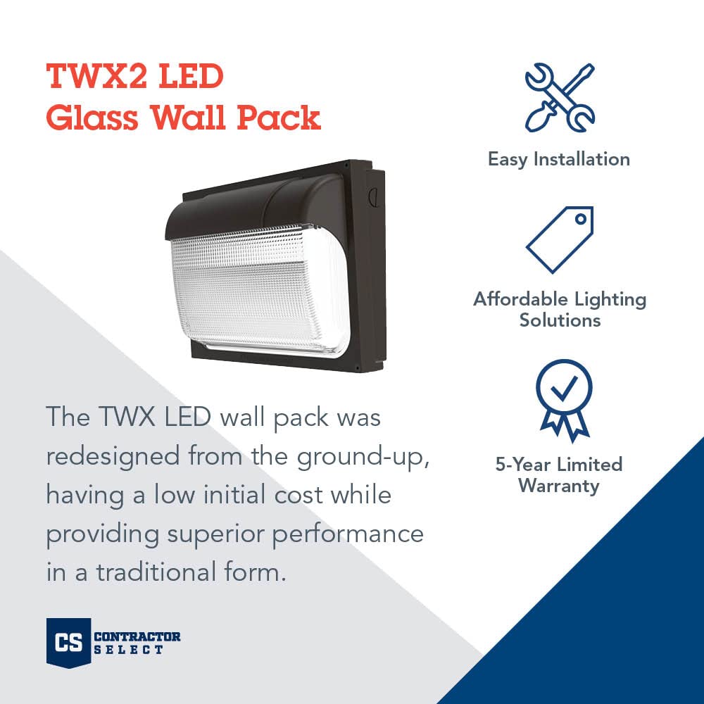 Lithonia Lighting Led Wall Pack Light With Glass Lens, 4000-6000 Adjustable Lumens, 5000K Daylight Light, Mvolt 120-277V, Textur