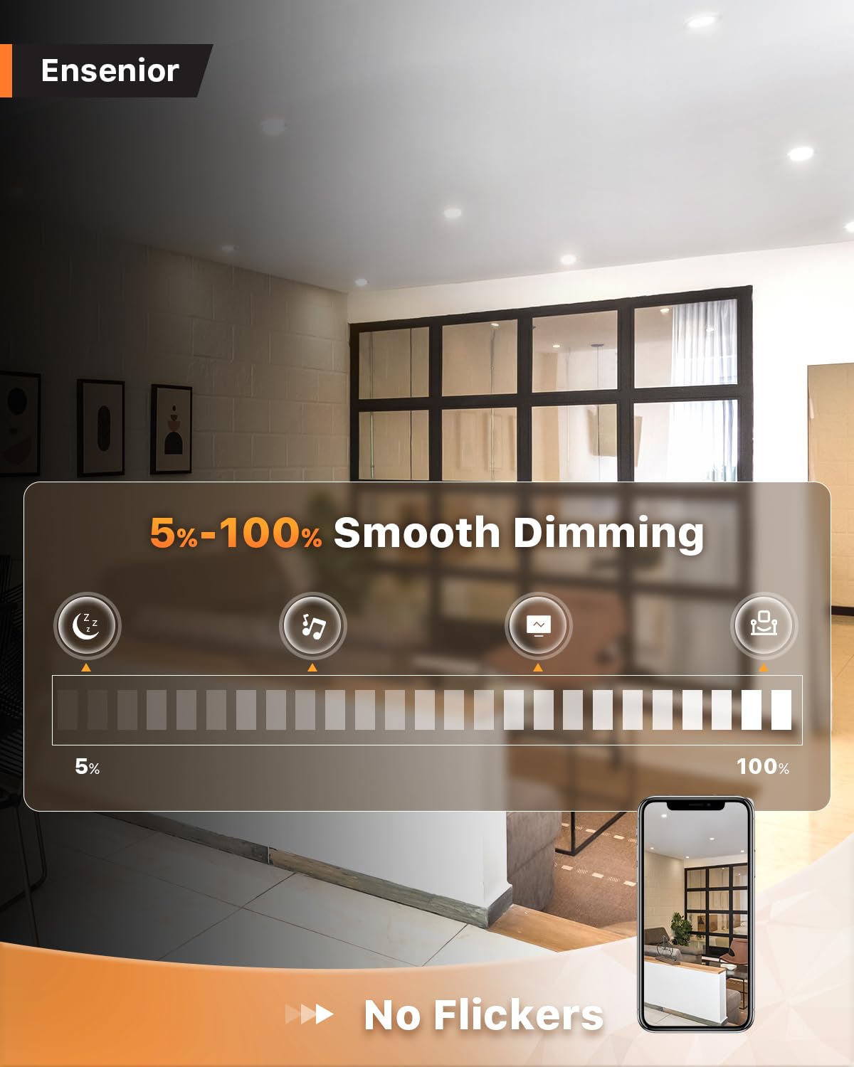 Ensenior 6 Pack 4 Inch Led Recessed Light, Dimmable, 2700K-5000K 5Cct, 750Lm High Brightness, 9W 120V, Damp Rated, Ultra-Thin Ca