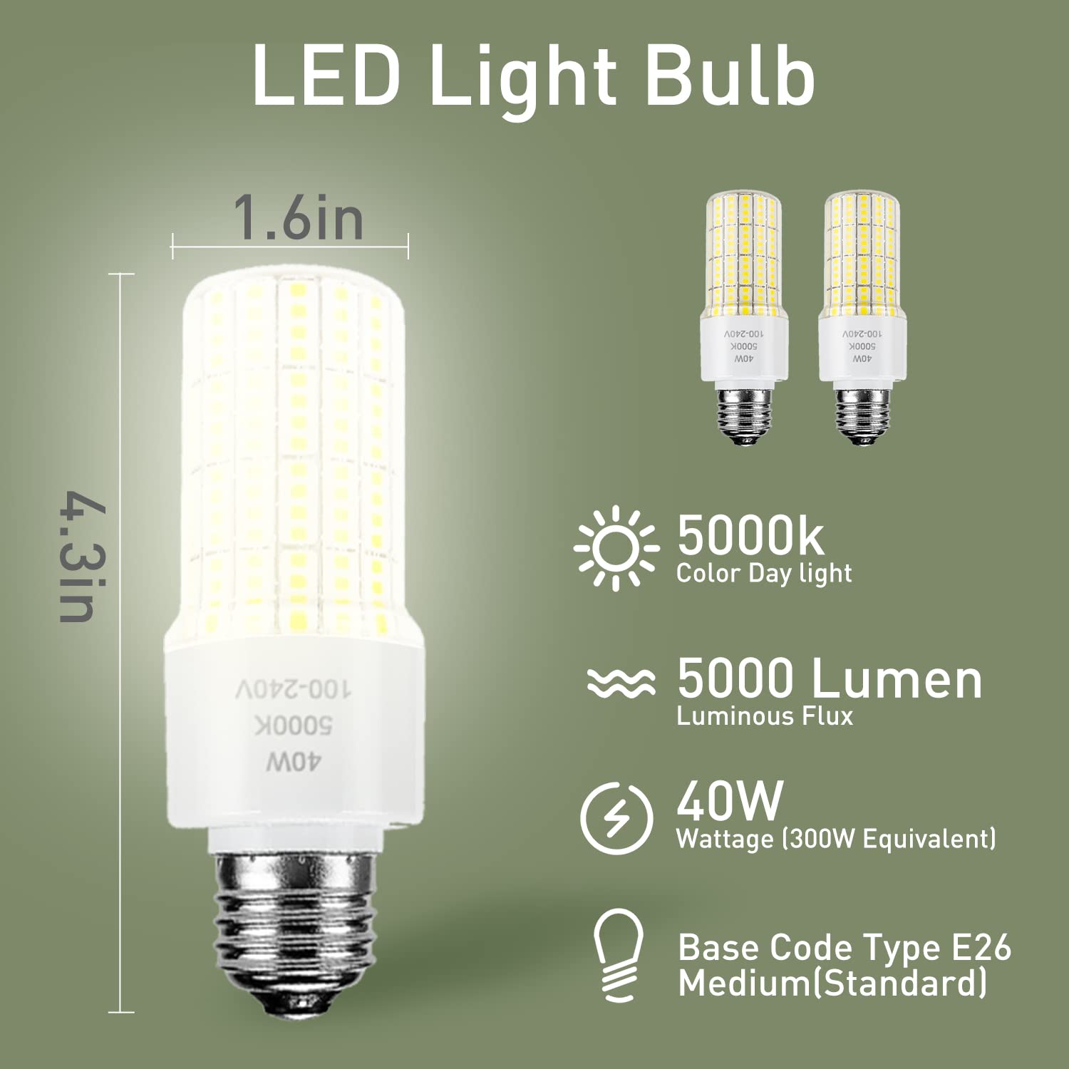 Ca New Sunshine 2 Pack 40W Led Light Bulb(300W Equivalent) 5000 Lumens 5000K Daylight White Led Bulbs E26/E27 Medium Base For In