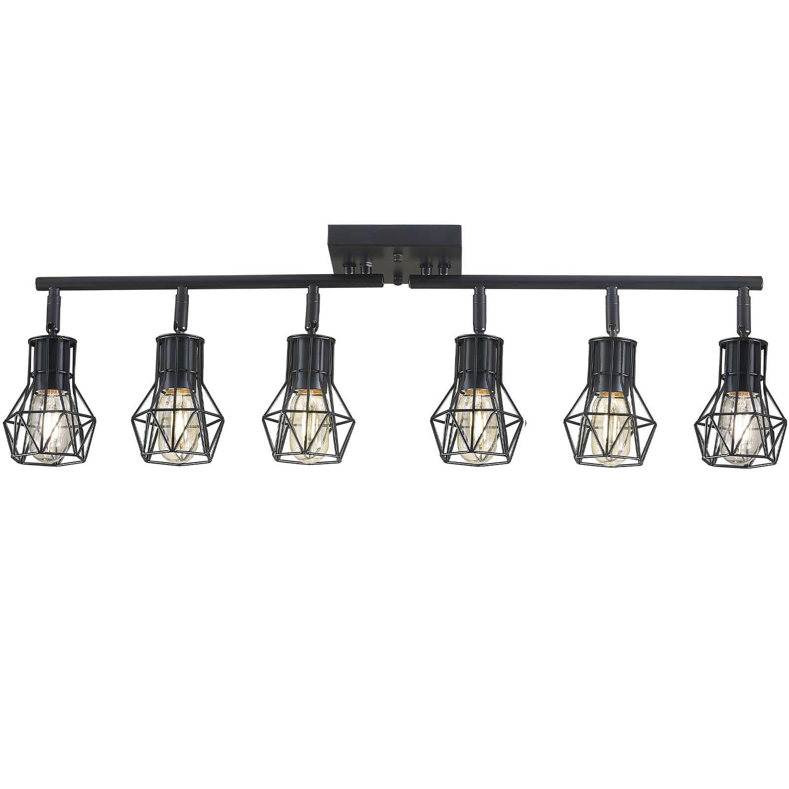 BANGANMA 6-Light Black Metal Cage Track Lighting Fixtures for Kitchen, Living Room, Dining Room – Model GD-30256