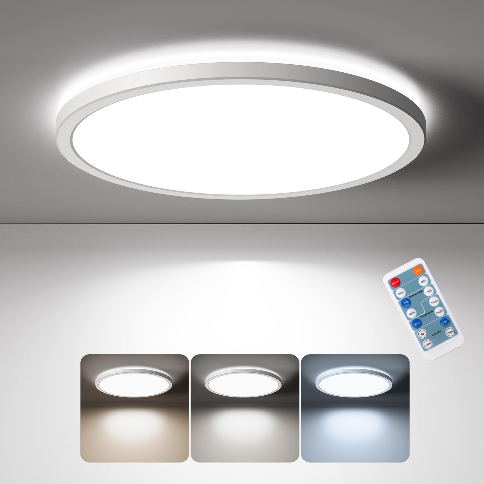 Matane Motion Sensor LED Ceiling Light with Remote, 12 Inch Wired Flush Mount Ceiling Light 3000K 4000K 5000K, 2400LM Dimmable M