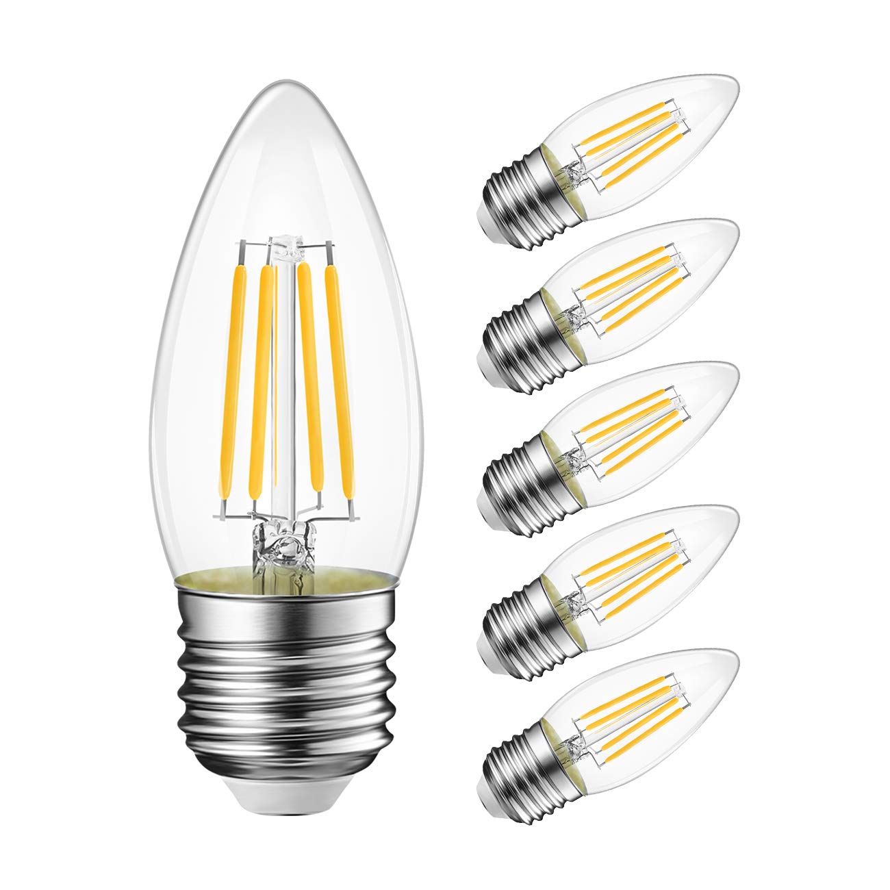 Lvwit B11 Led Filament Bulb E26 Candelabra Medium Base 2700K Warm White, 4W(60W Equivalent) 500 Lumens Non-Dimmable Decorative C