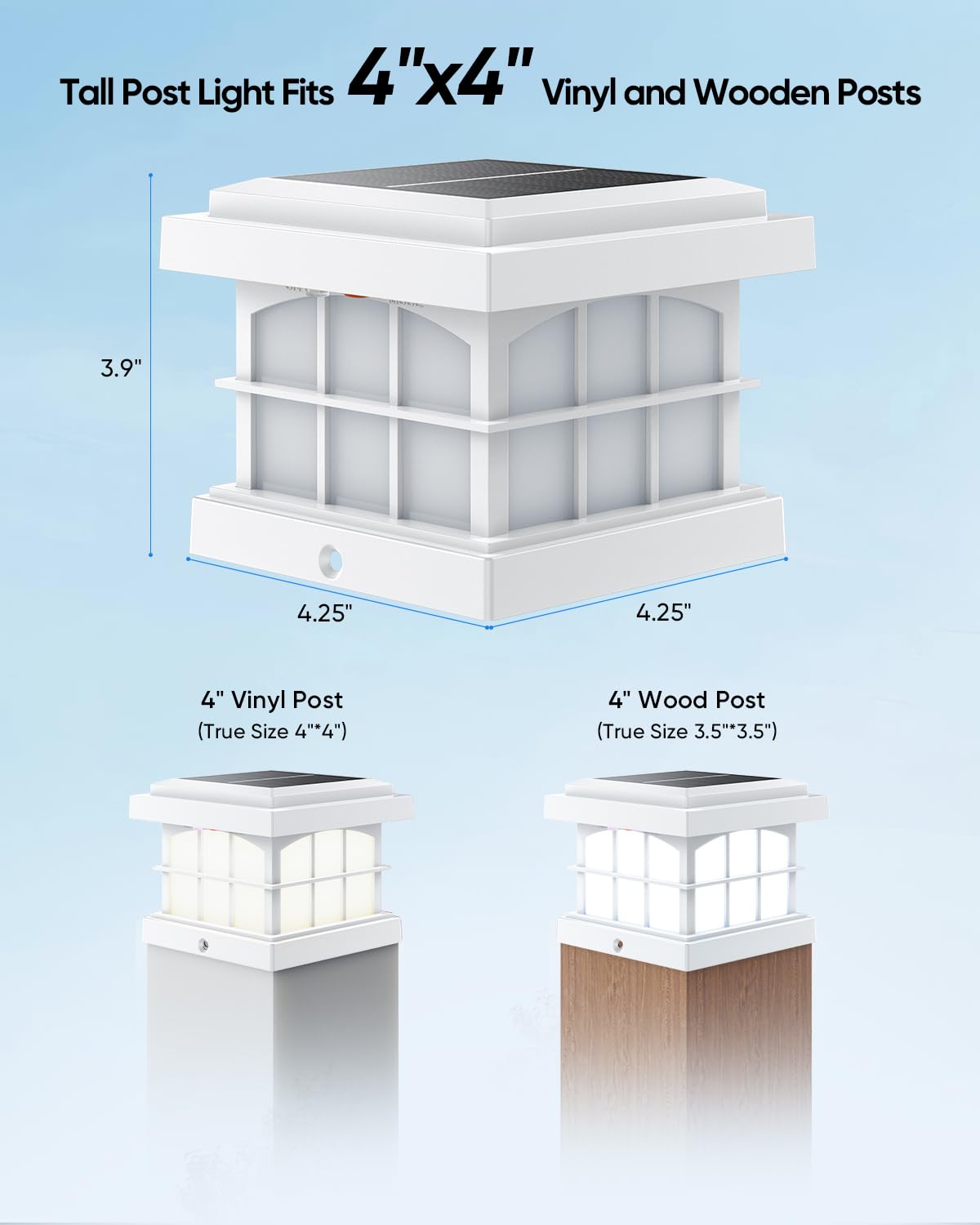 Partphoner Rgbcw Solar Post Cap Lights 2-Pack  9 Colors 3 Modes Fence Cap Lights  Bright Solar Outdoor Waterproof Led Deck Lighting For Fence Garden Deck Patio Porch Decor 4X4 Vinyl/Wood  White