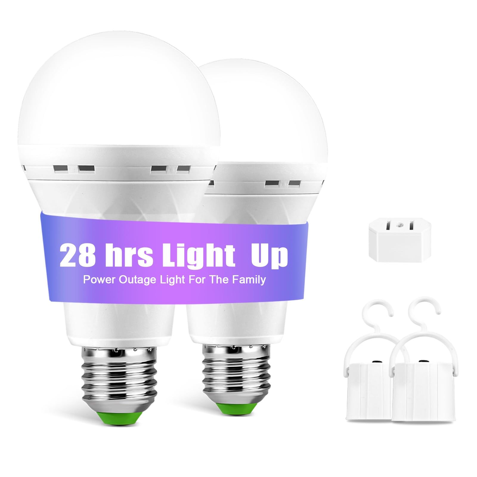 LHZHENG Emergency Rechargeable LED Light Bulbs, 12W Equivalent, White, E27, 2 Pack, Plastic