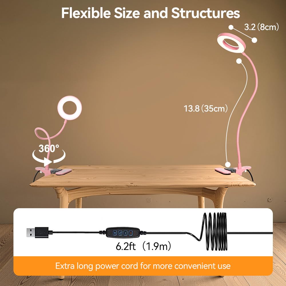 Skymore Desk Clip On Light, [3 Color Modes & 10 Brightness] Led Reading Light With Clamp, Flexible Gooseneck Book Light For Kids