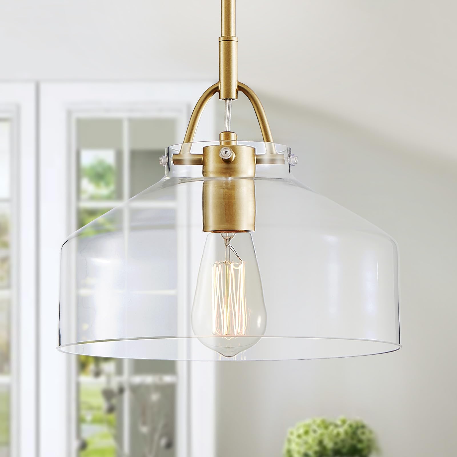 WUZUPS Chandelier Rustic Farmhouse Industrial Round Ceiling Pendant LED Light Fixture with Clear Glass Shades for Dining Room Ki