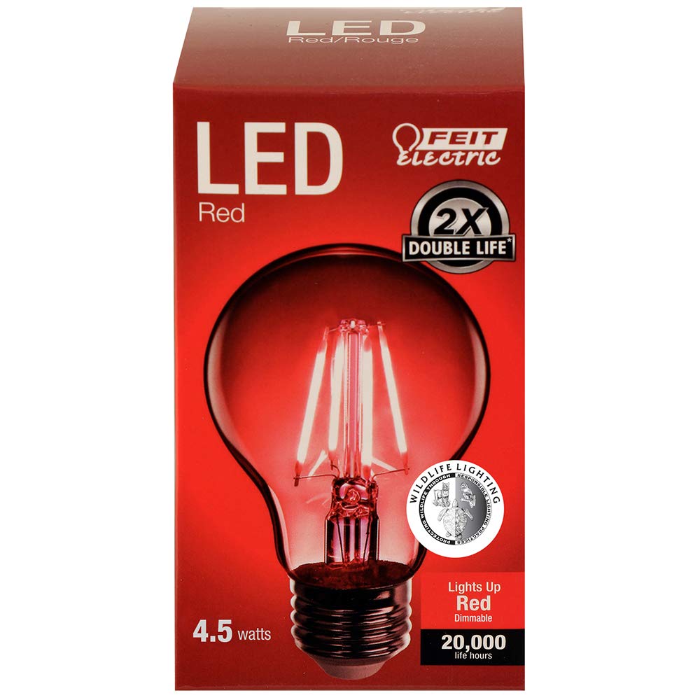 Feit Electric A19 Dimmable Red LED Light Bulb, 4.5W, Glass, 1 Count