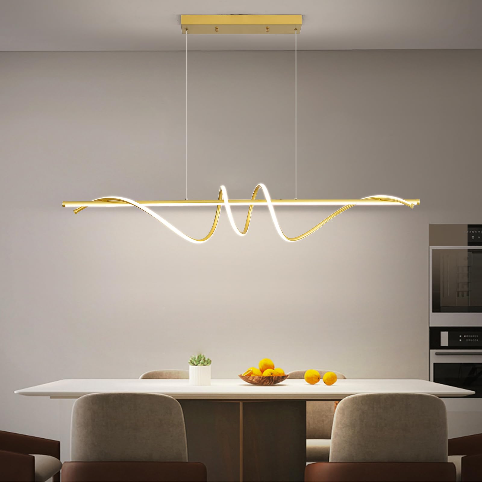 Matven Modern Design Dimmable Desk Linear Pendant Light, Aluminum, 47IN, Gold, Remote Control, 3 Color Modes, Anti-Flicker