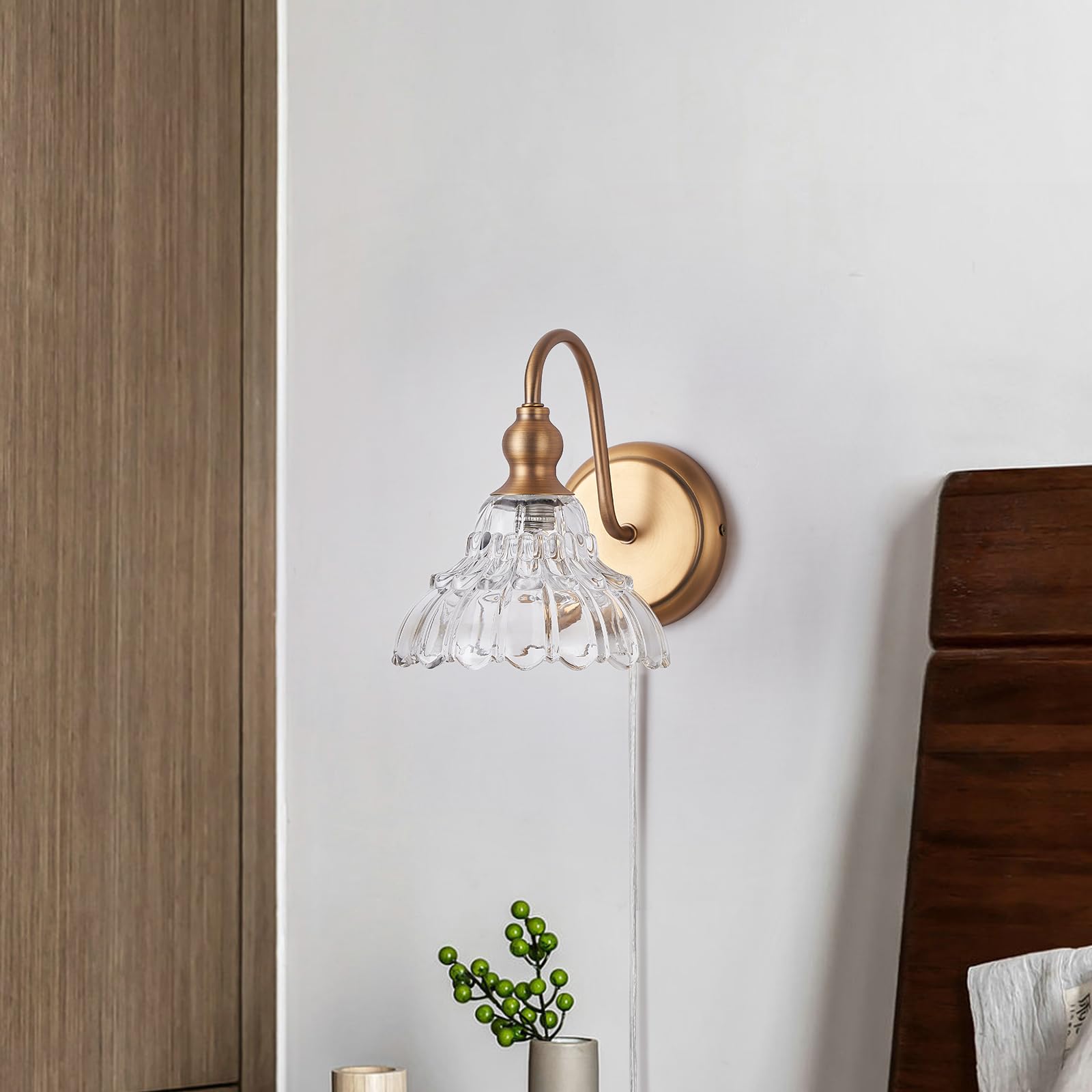 Tlolgt Modern Plug In Wall Sconces Brass Vintage Wall Light Fixtures Antique Vanity Lights For Fireplace Bathroom Bedroom Coffee