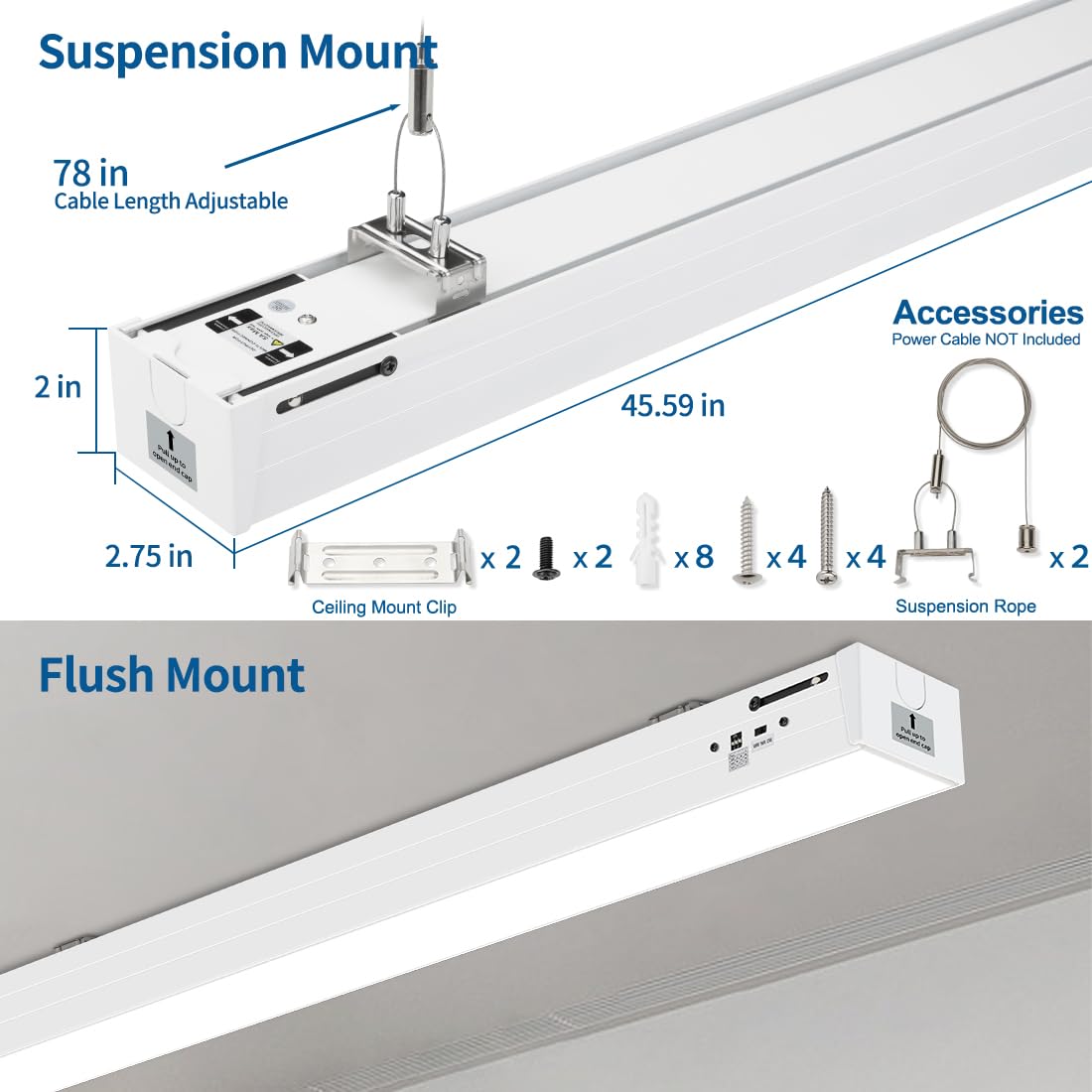 Dakason 4Ft Linkable Led Linear Light  50W/40W/30W  3/4/5000K Cct Selectable  Commercial Linear Lighting Fixture For Office  Workshop  Dimmable Suspended/Flush Mount Ceiling Light  White 4 Pack