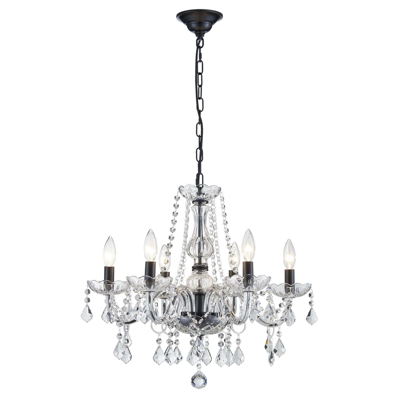 Crystal Chandelier Light Fixture, Modern K9 Crystal Chandeliers For Dining Room, 6-Lights Black Ceiling Light, Adjustable Hangin